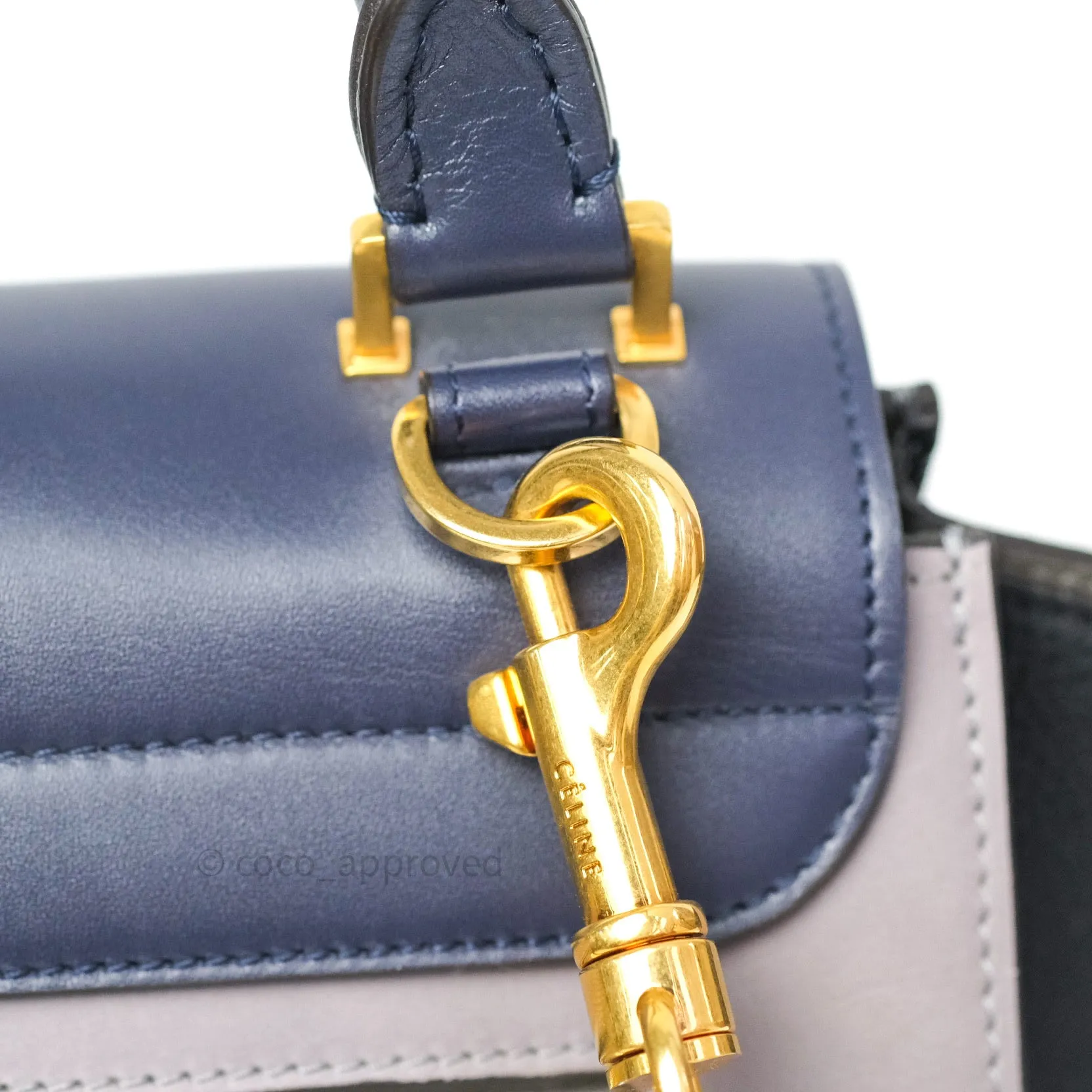 Celine Sleek Calfskin Small Tri-Color Trapeze Dark Blue