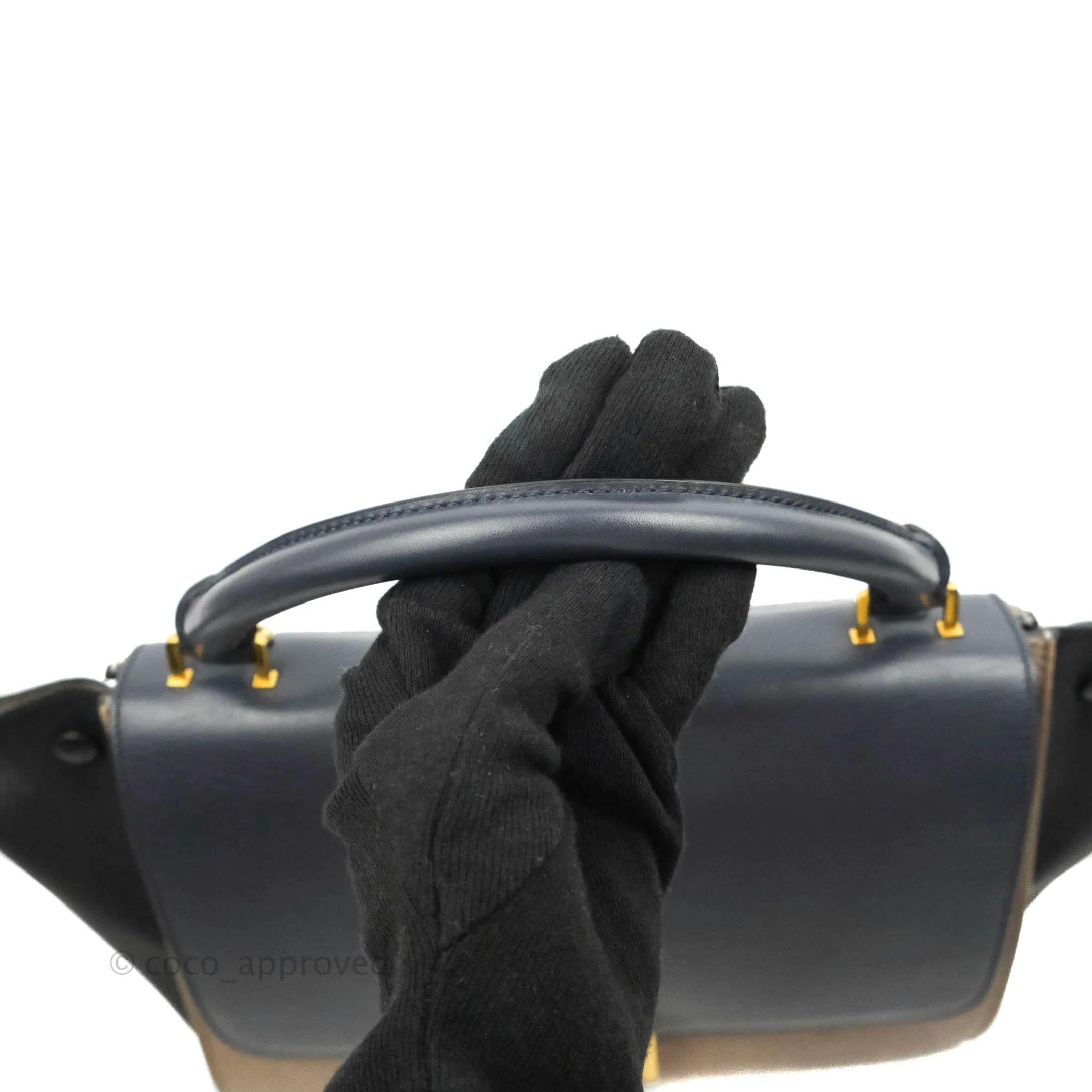 Celine Sleek Calfskin Small Tri-Color Trapeze Dark Blue