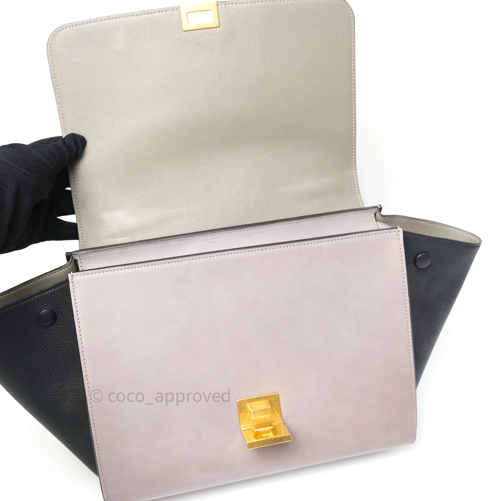 Celine Sleek Calfskin Small Tri-Color Trapeze Dark Blue