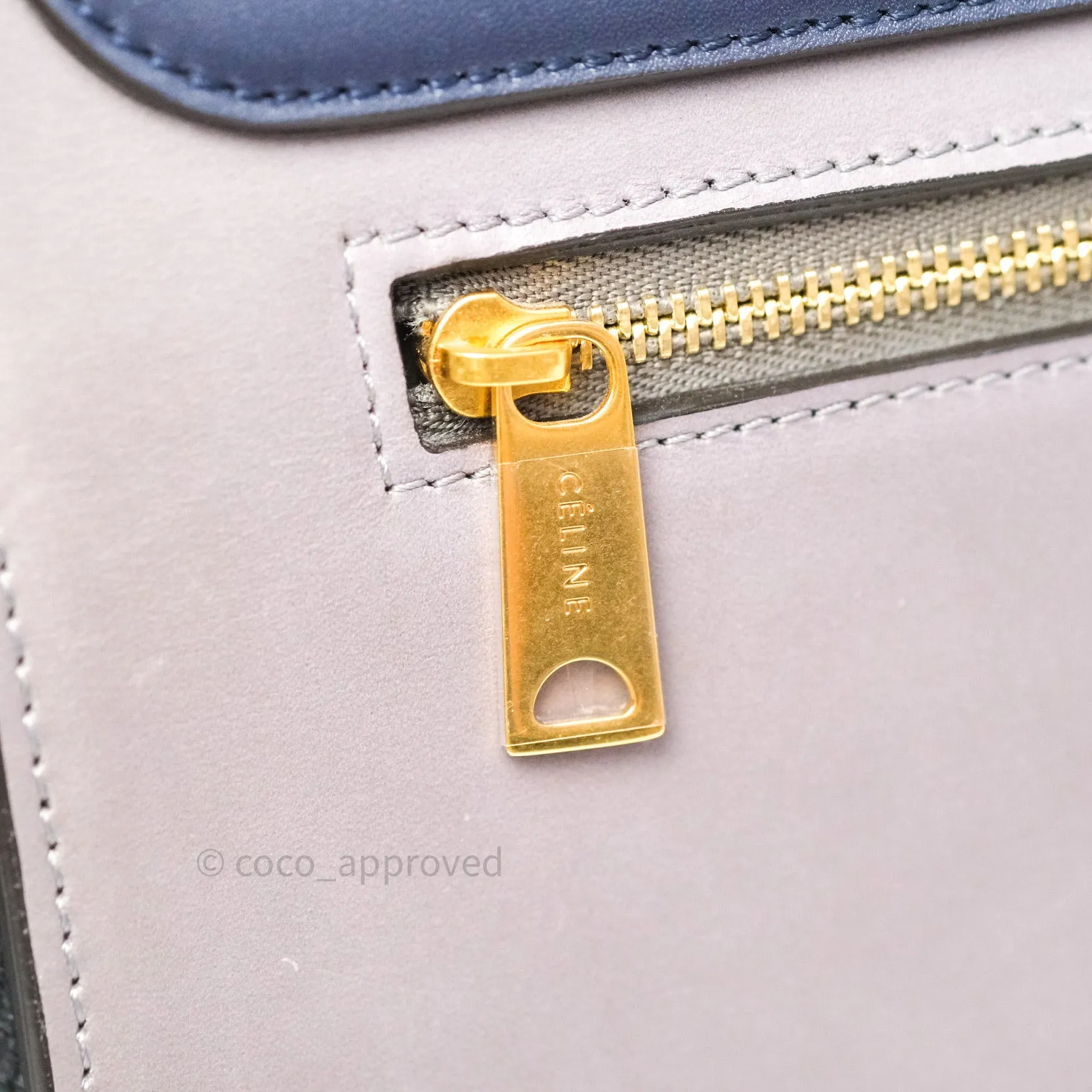 Celine Sleek Calfskin Small Tri-Color Trapeze Dark Blue