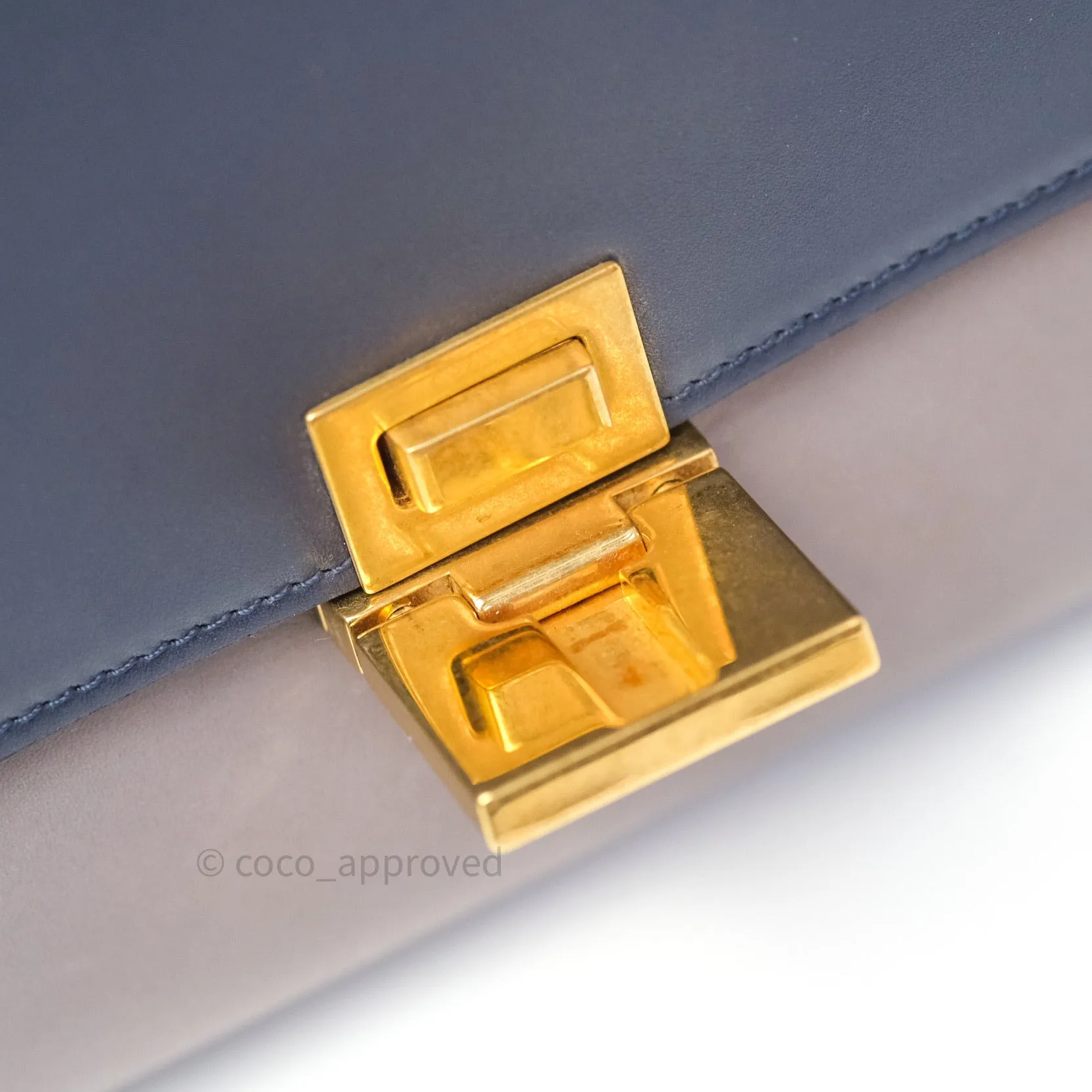 Celine Sleek Calfskin Small Tri-Color Trapeze Dark Blue