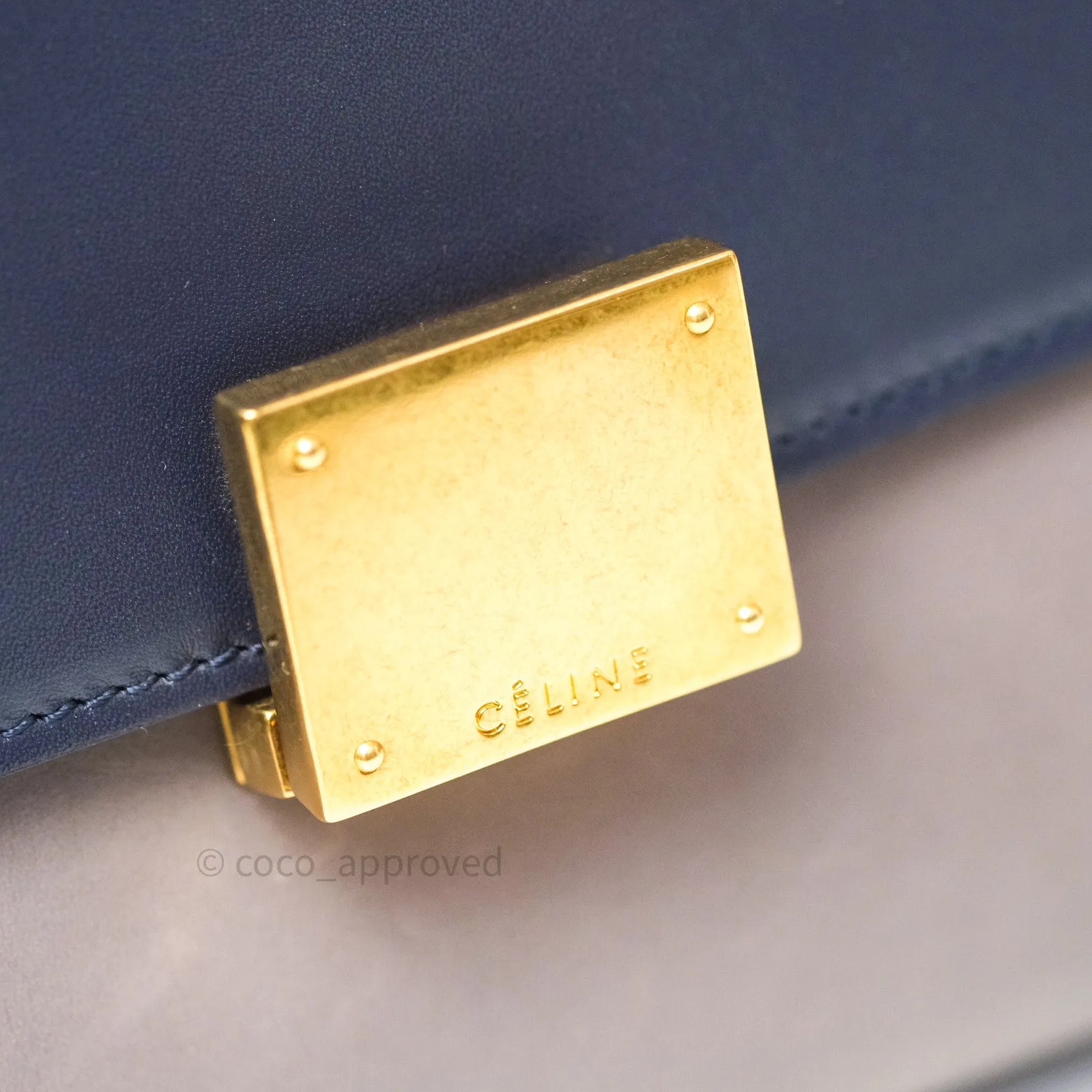 Celine Sleek Calfskin Small Tri-Color Trapeze Dark Blue