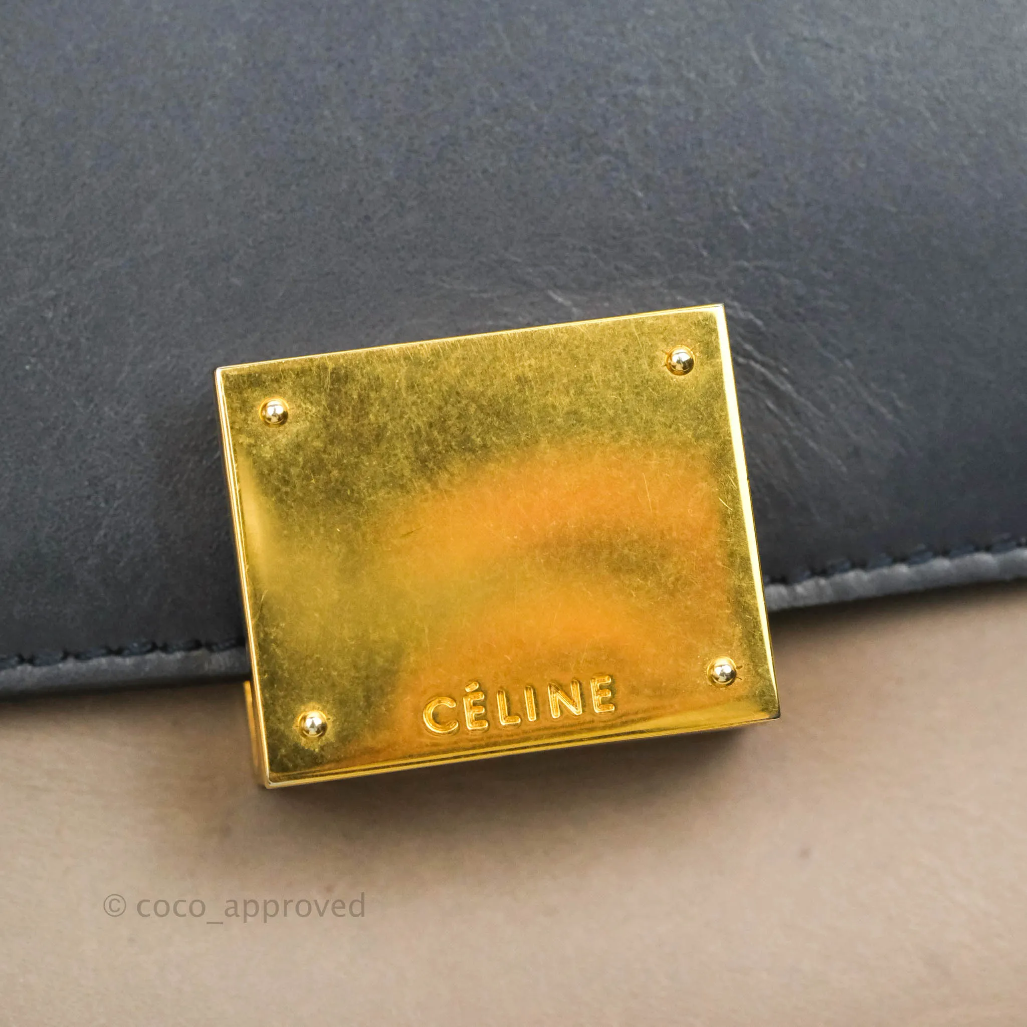 Celine Sleek Calfskin Small Tri-Color Trapeze Dark Blue