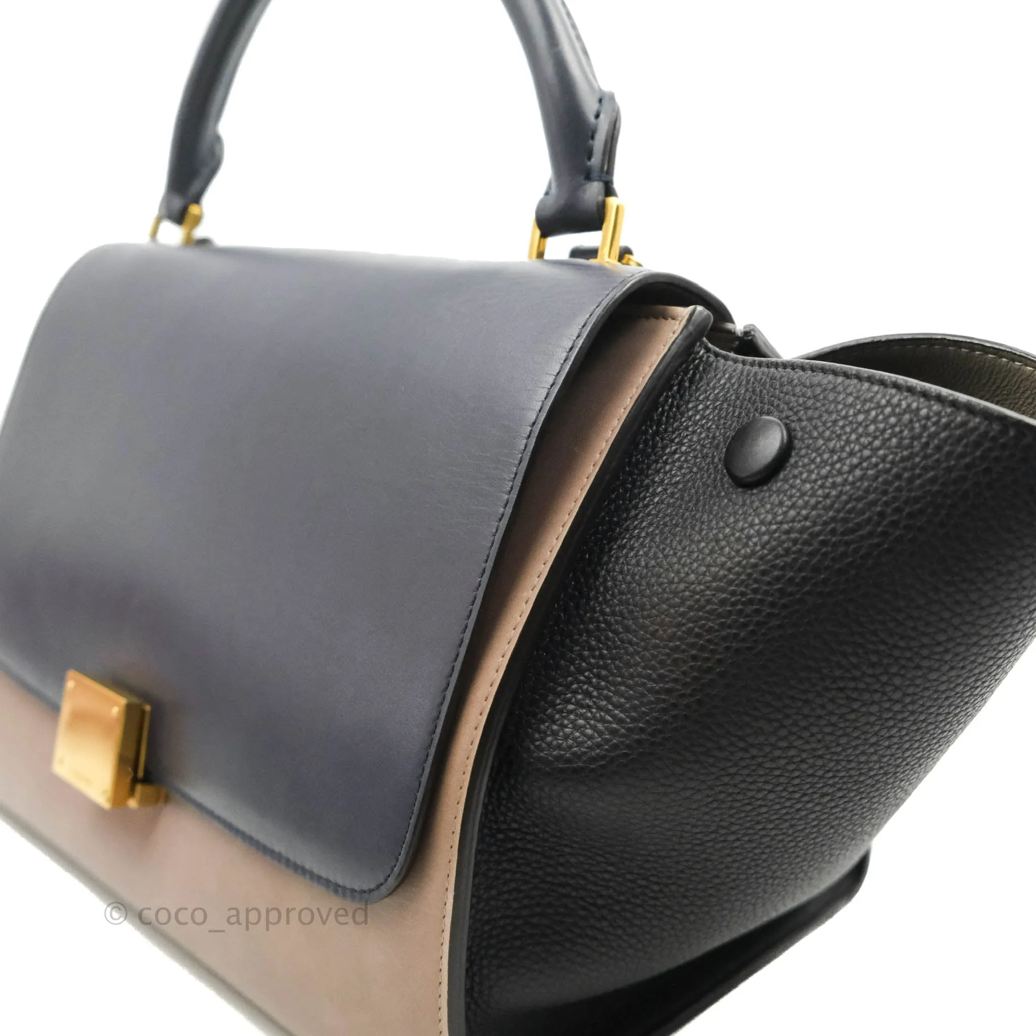 Celine Sleek Calfskin Small Tri-Color Trapeze Dark Blue