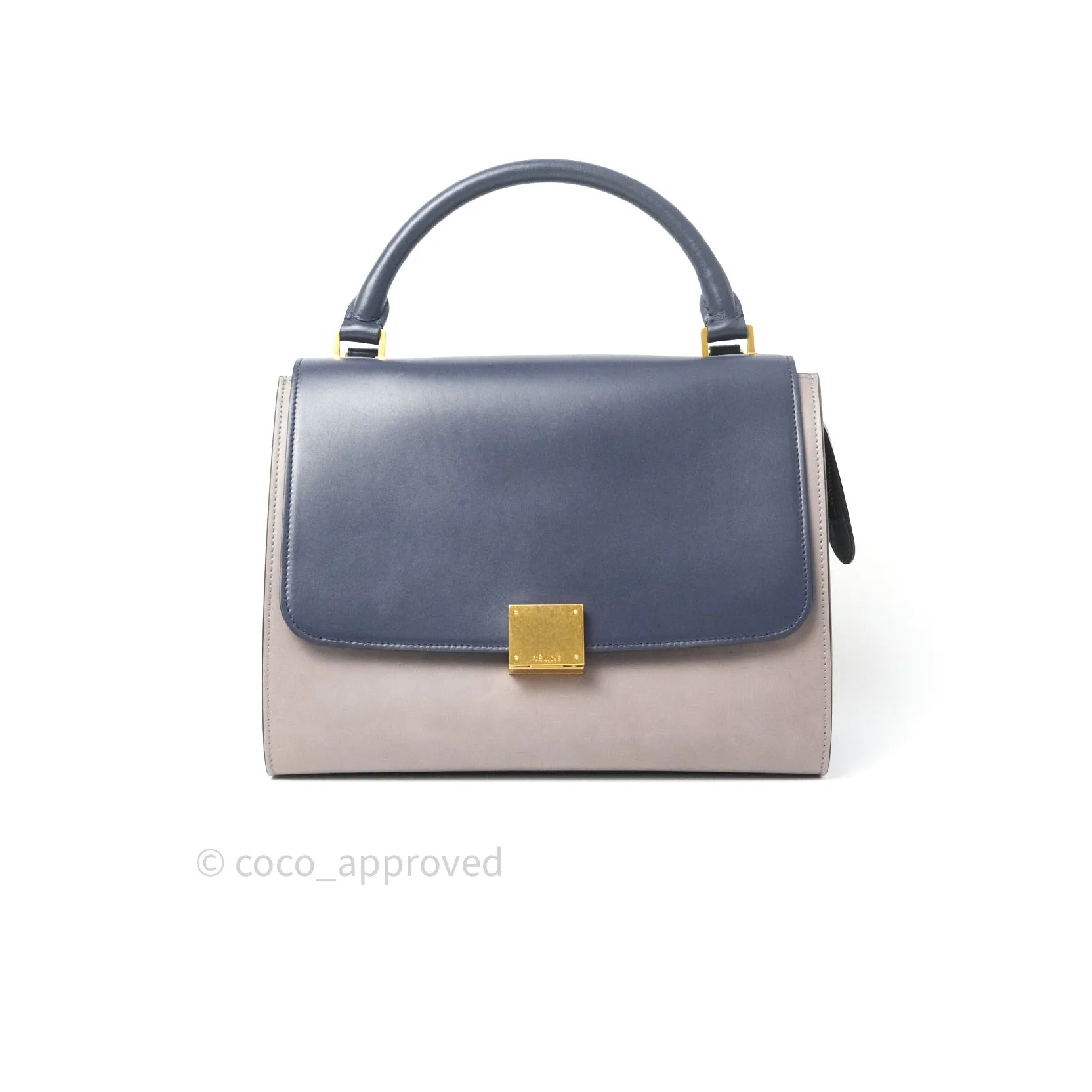 Celine Sleek Calfskin Small Tri-Color Trapeze Dark Blue