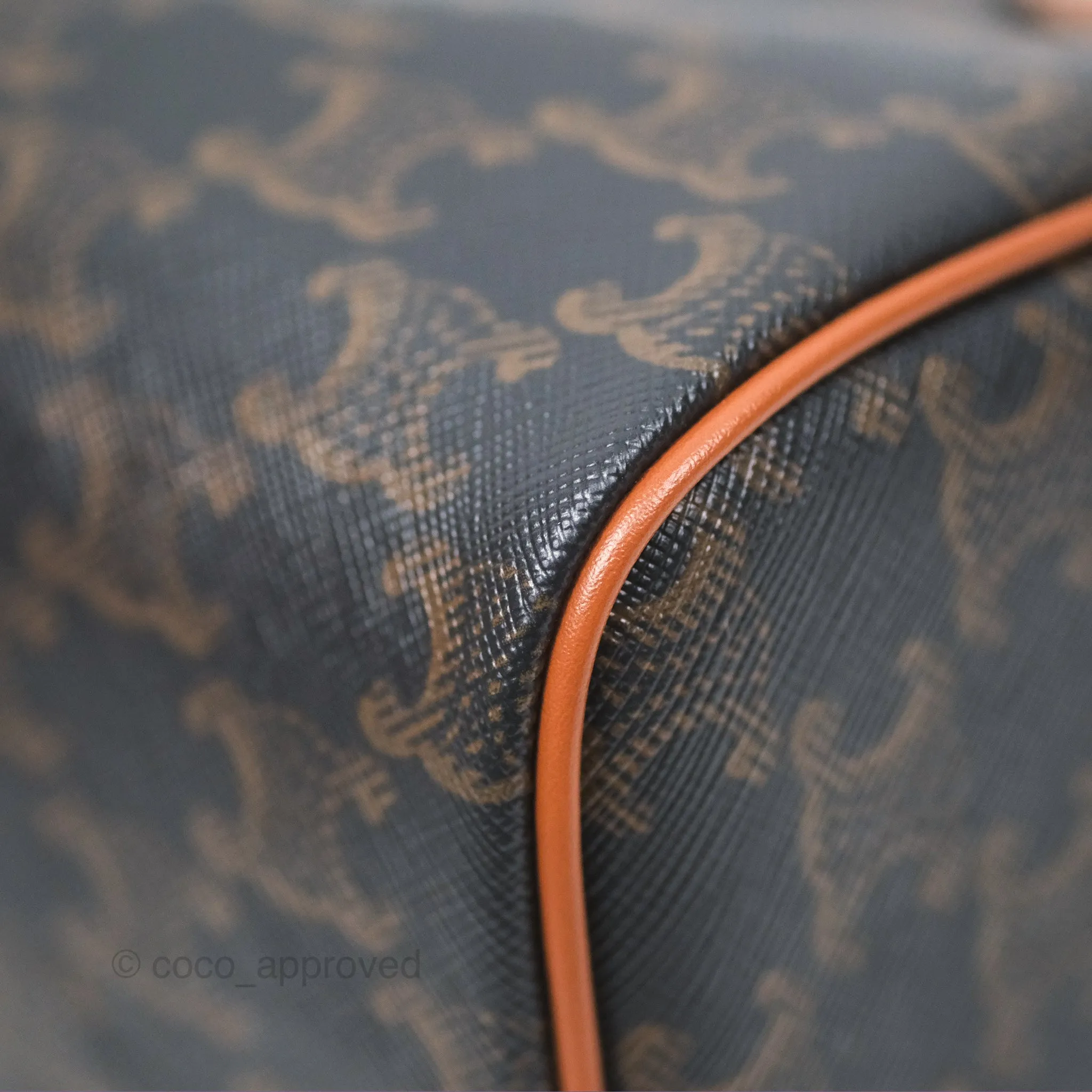 Celine Small Boston Bag Triomphe Canvas Tan Calfskin
