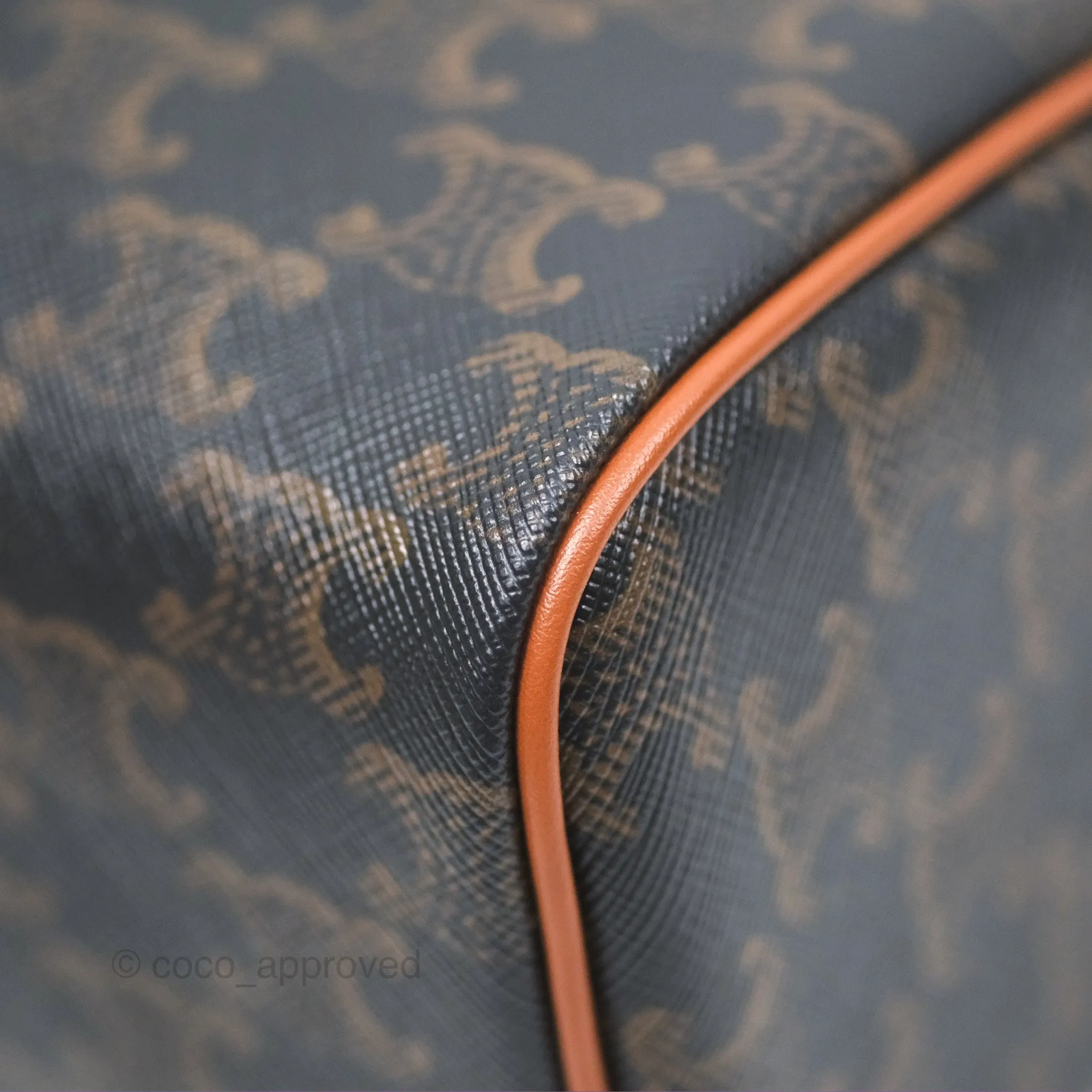Celine Small Boston Bag Triomphe Canvas Tan Calfskin