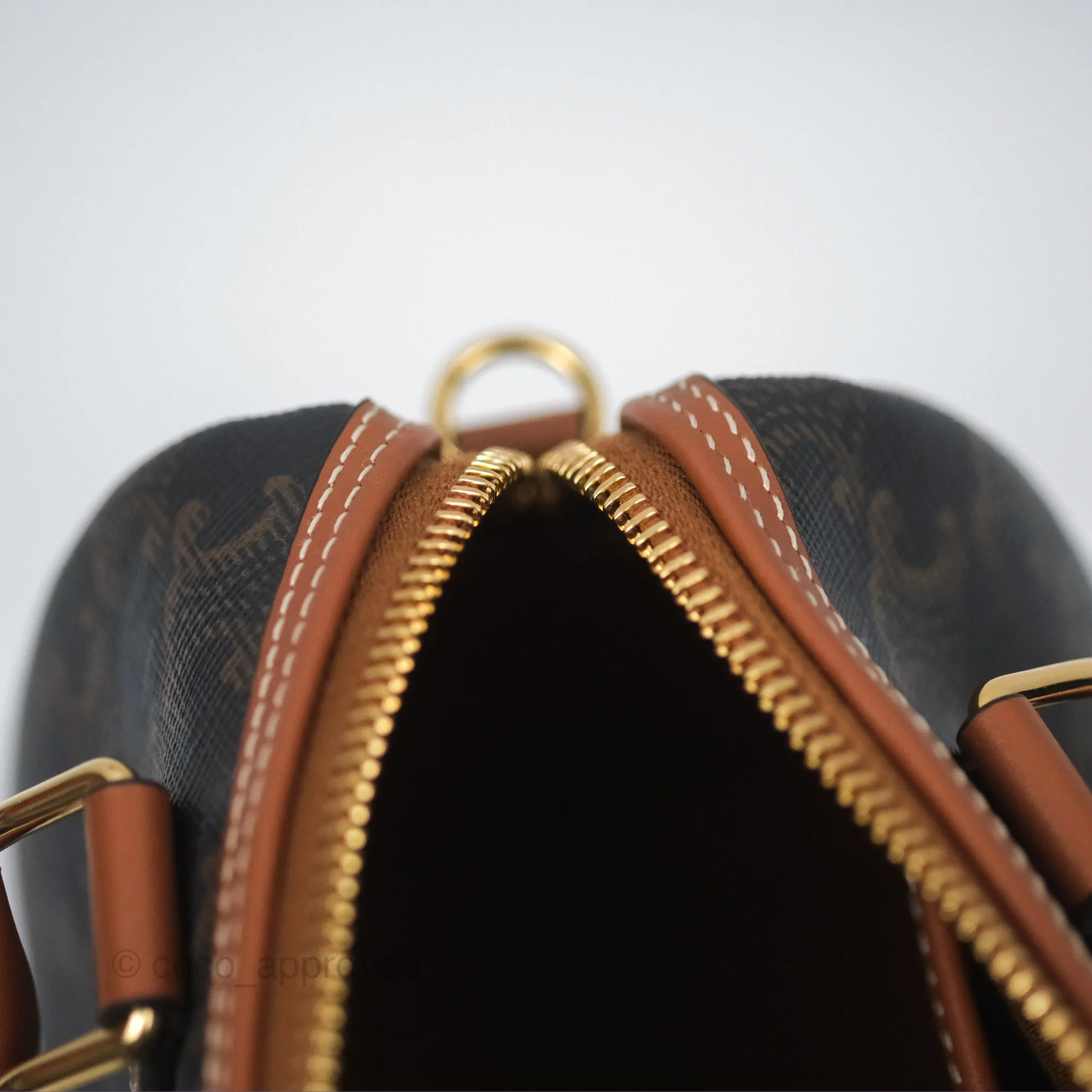 Celine Small Boston Bag Triomphe Canvas Tan Calfskin