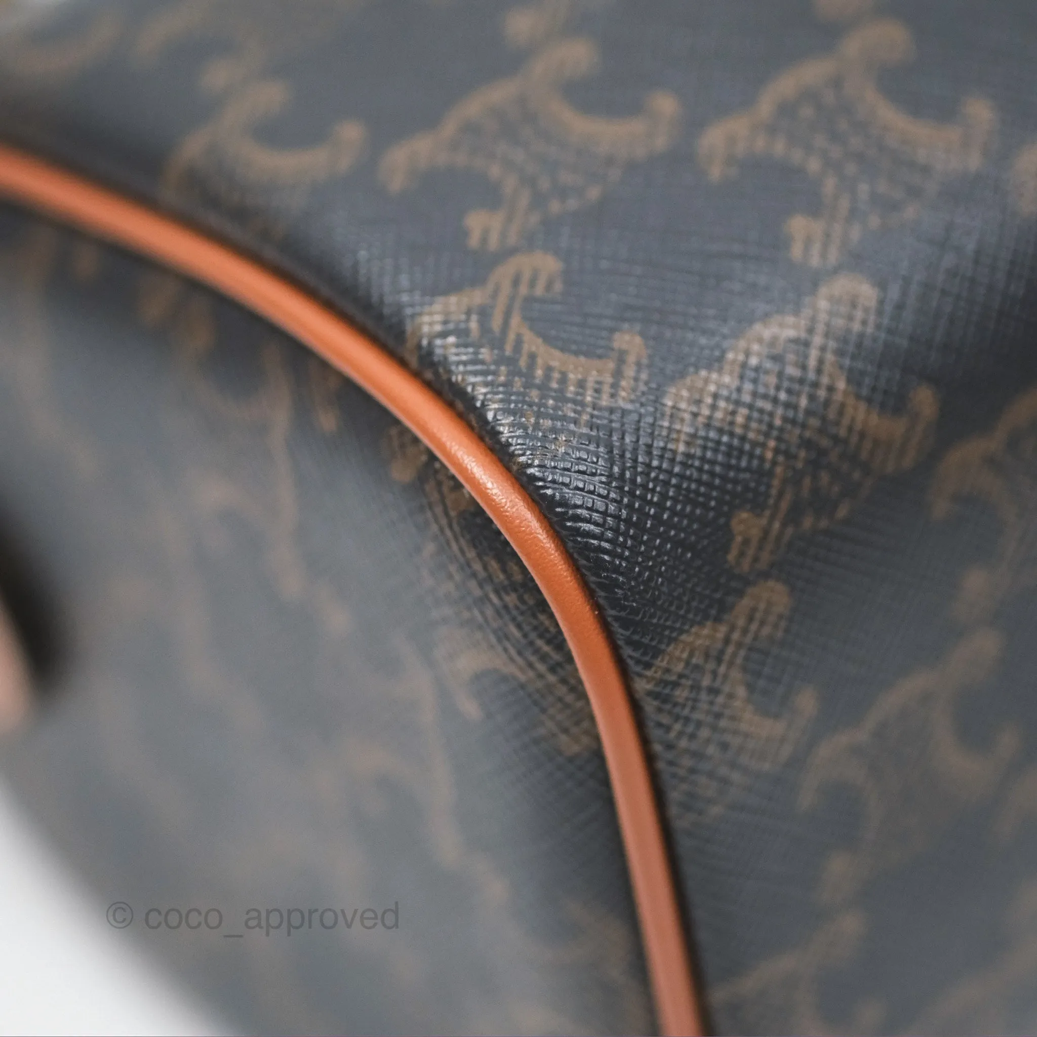 Celine Small Boston Bag Triomphe Canvas Tan Calfskin