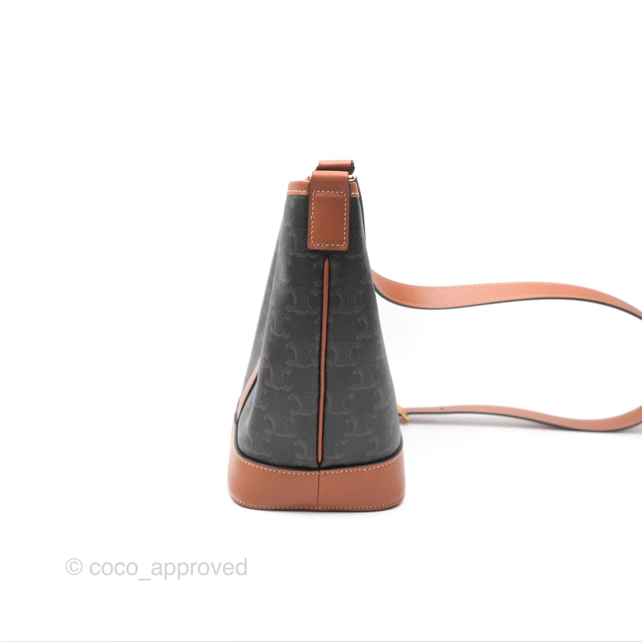 Celine Small Bucket Triomphe Canvas Tan Calfskin