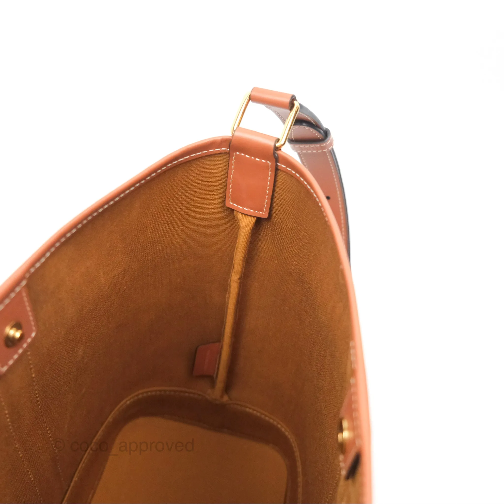Celine Small Bucket Triomphe Canvas Tan Calfskin