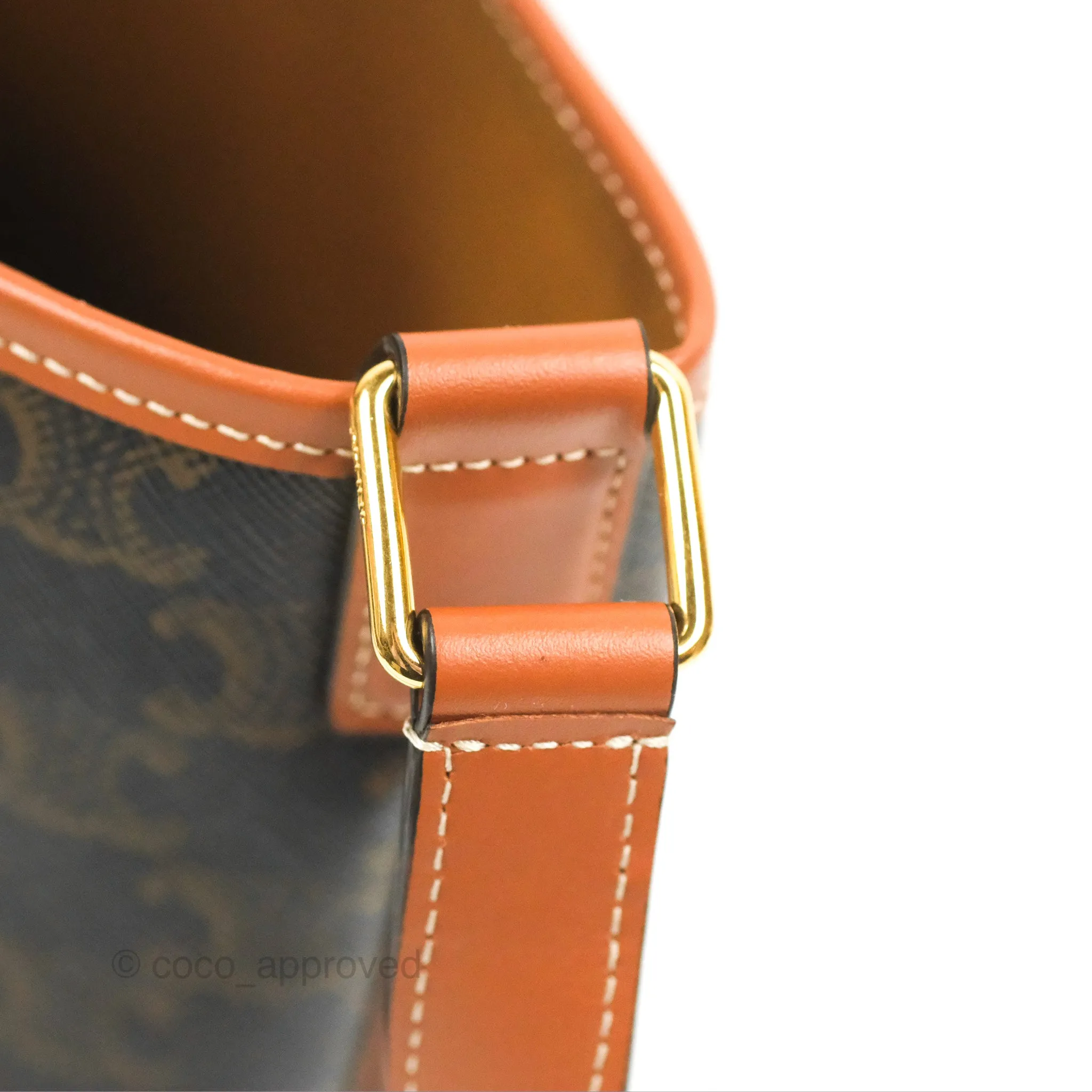 Celine Small Bucket Triomphe Canvas Tan Calfskin