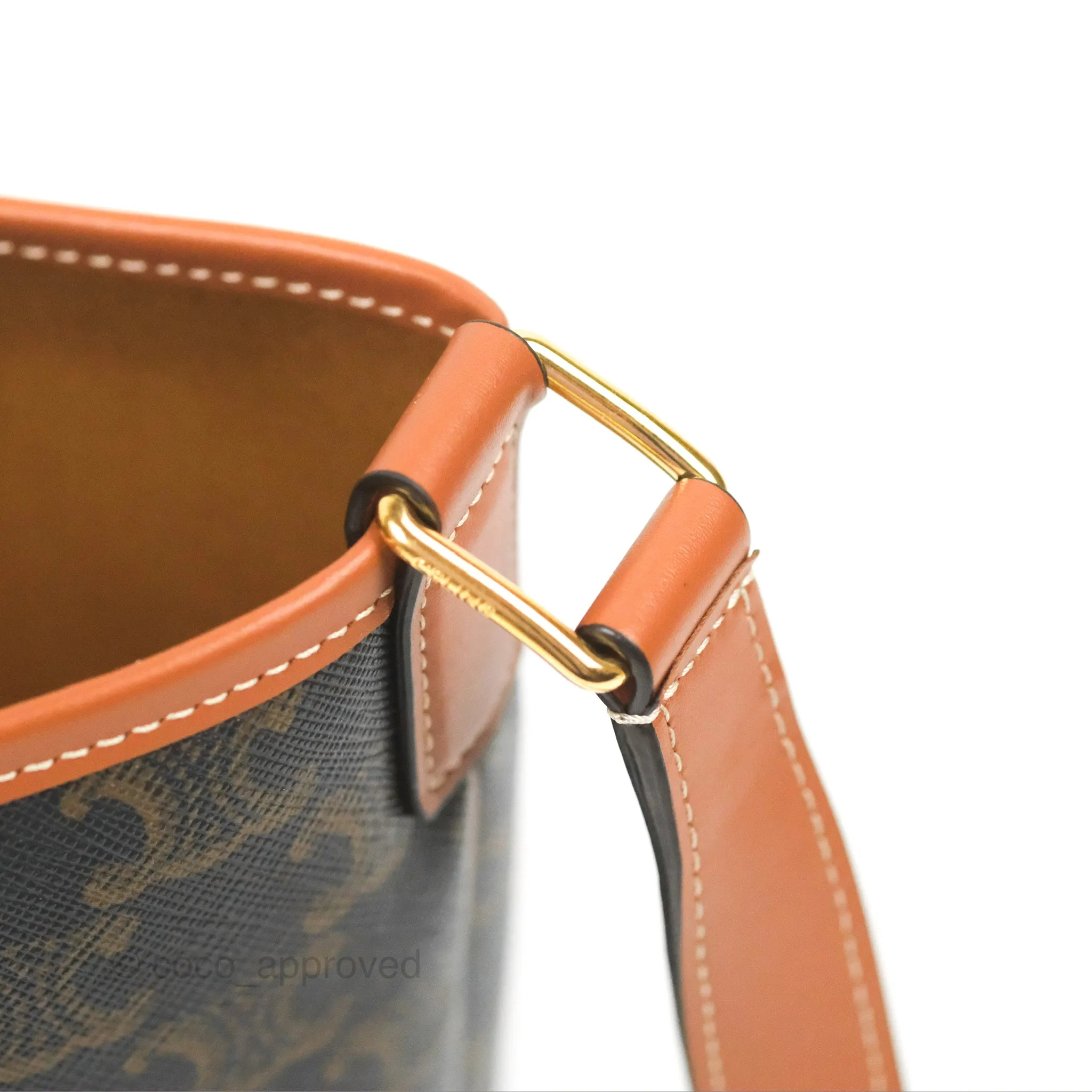 Celine Small Bucket Triomphe Canvas Tan Calfskin
