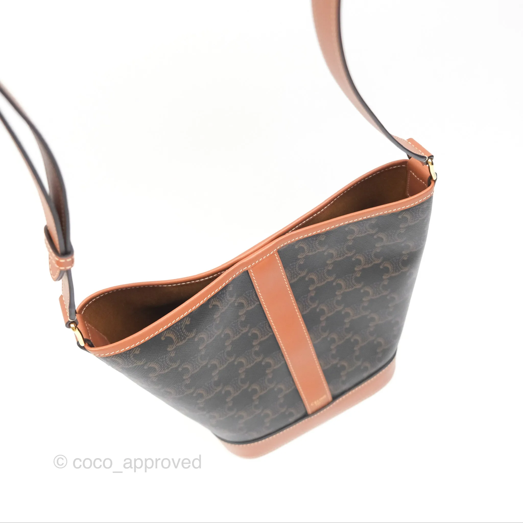 Celine Small Bucket Triomphe Canvas Tan Calfskin