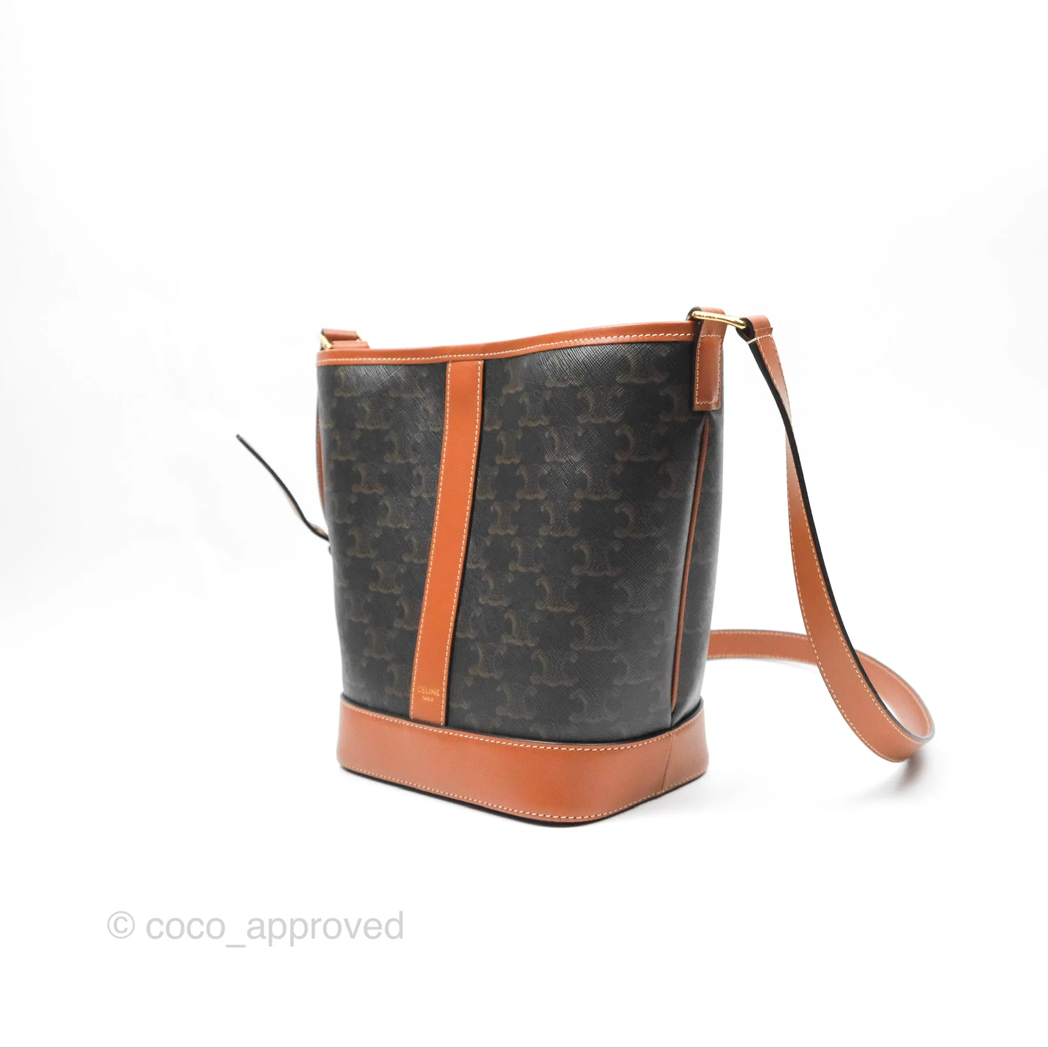 Celine Small Bucket Triomphe Canvas Tan Calfskin