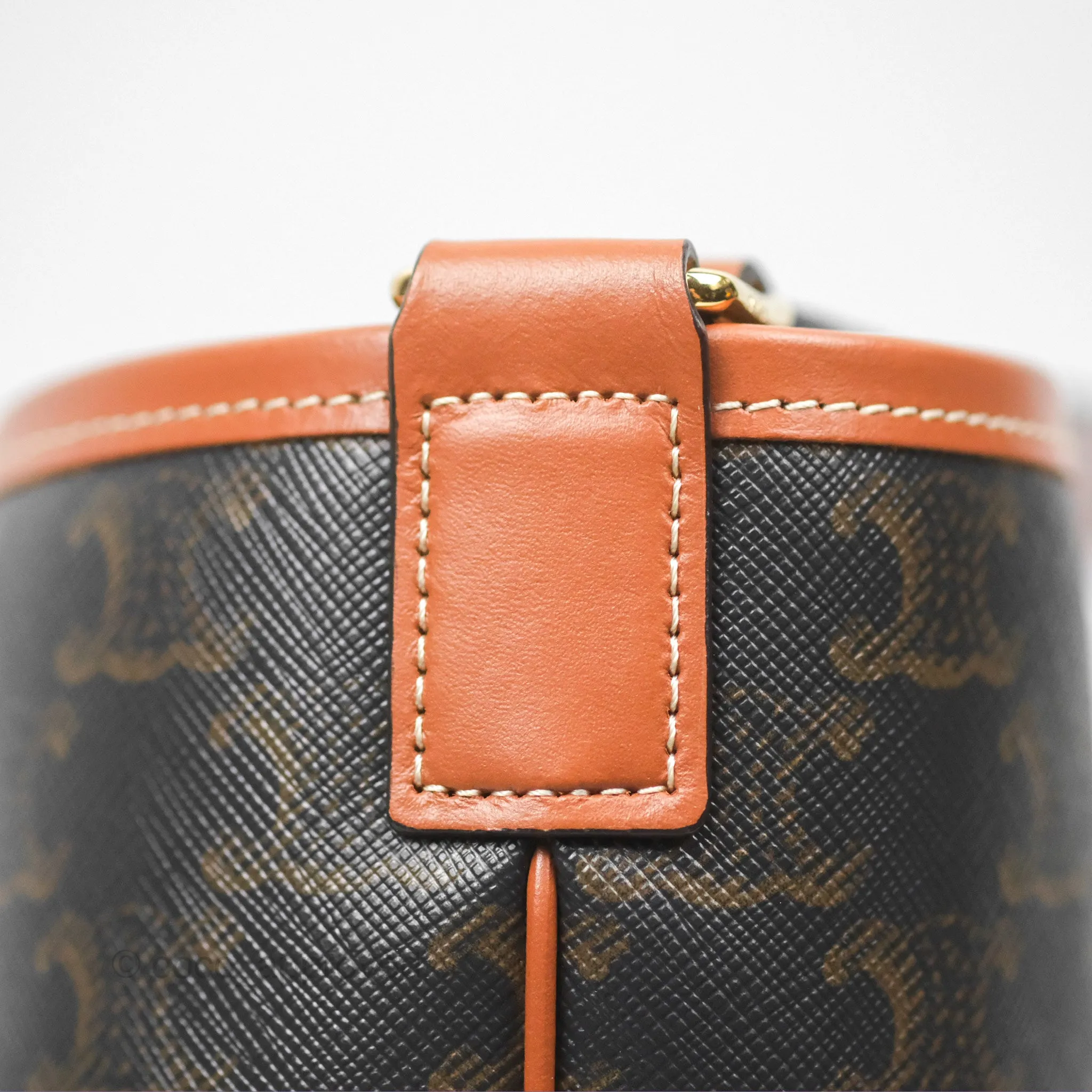 Celine Small Bucket Triomphe Canvas Tan Calfskin