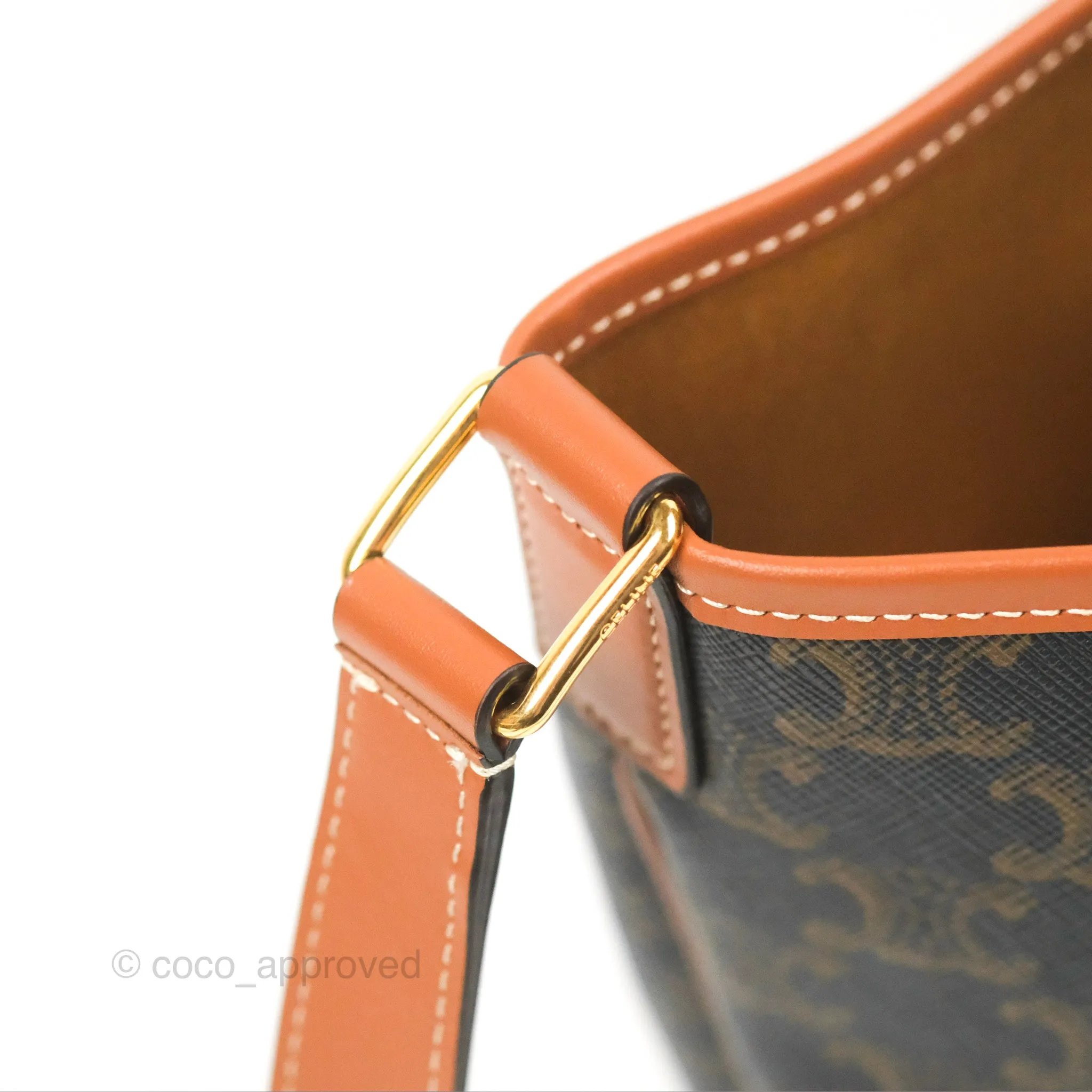 Celine Small Bucket Triomphe Canvas Tan Calfskin