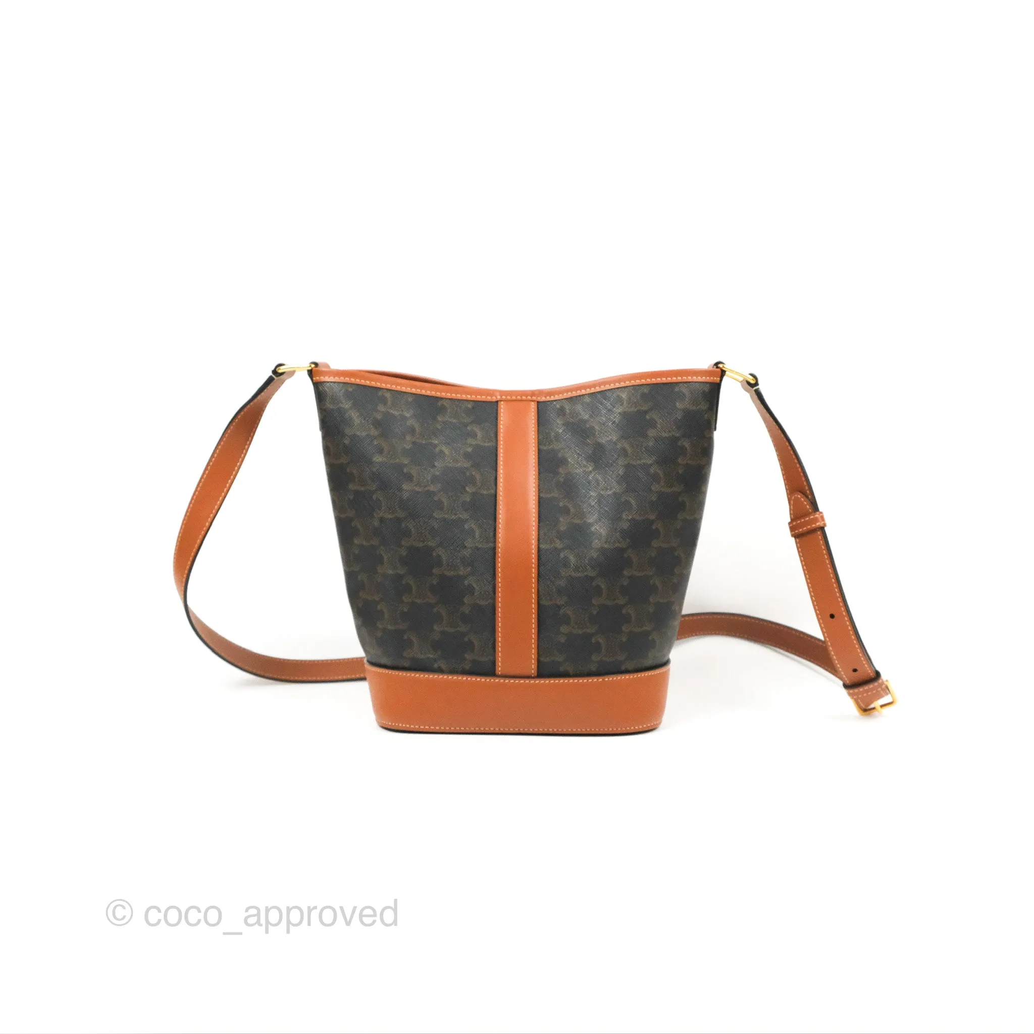 Celine Small Bucket Triomphe Canvas Tan Calfskin