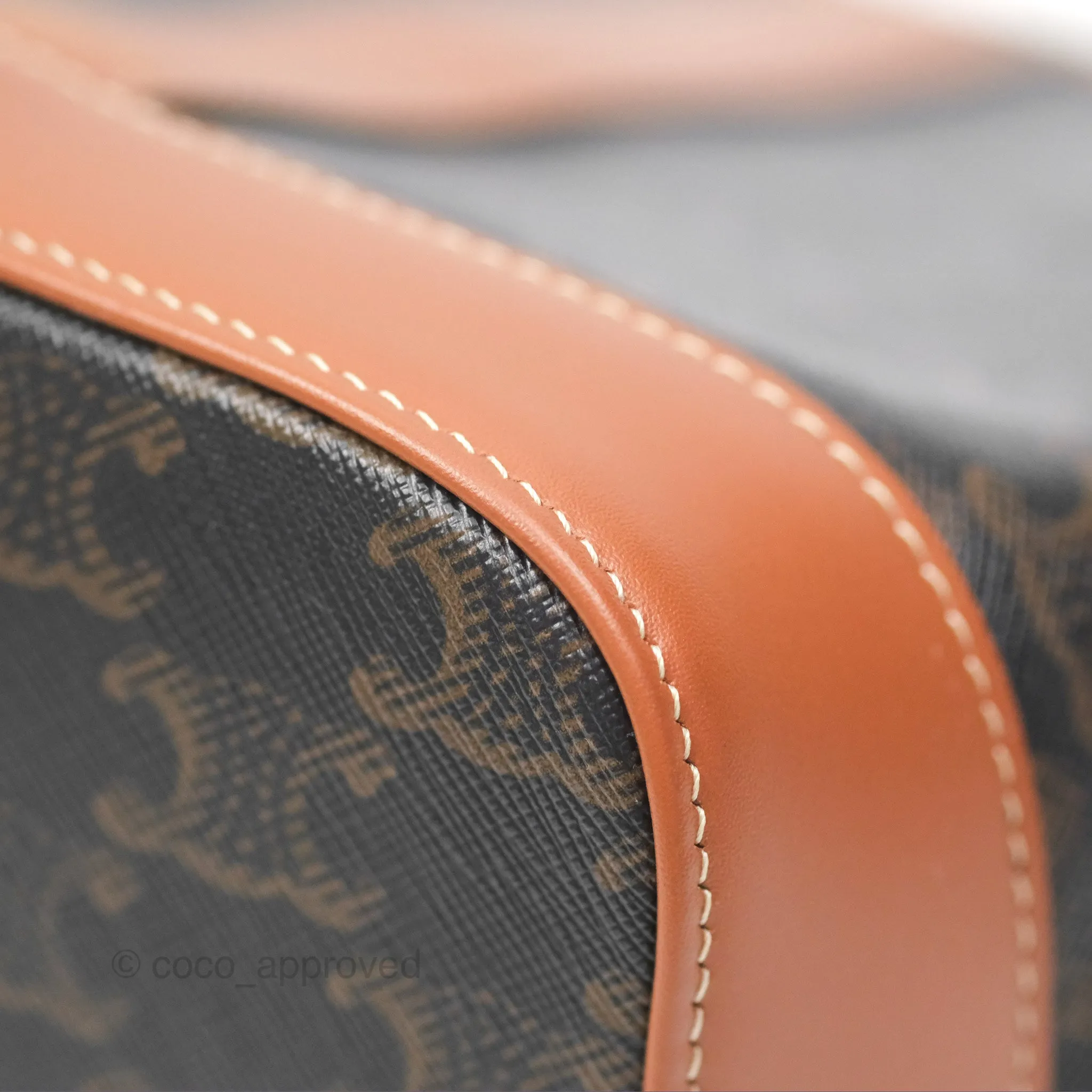 Celine Small Bucket Triomphe Canvas Tan Calfskin
