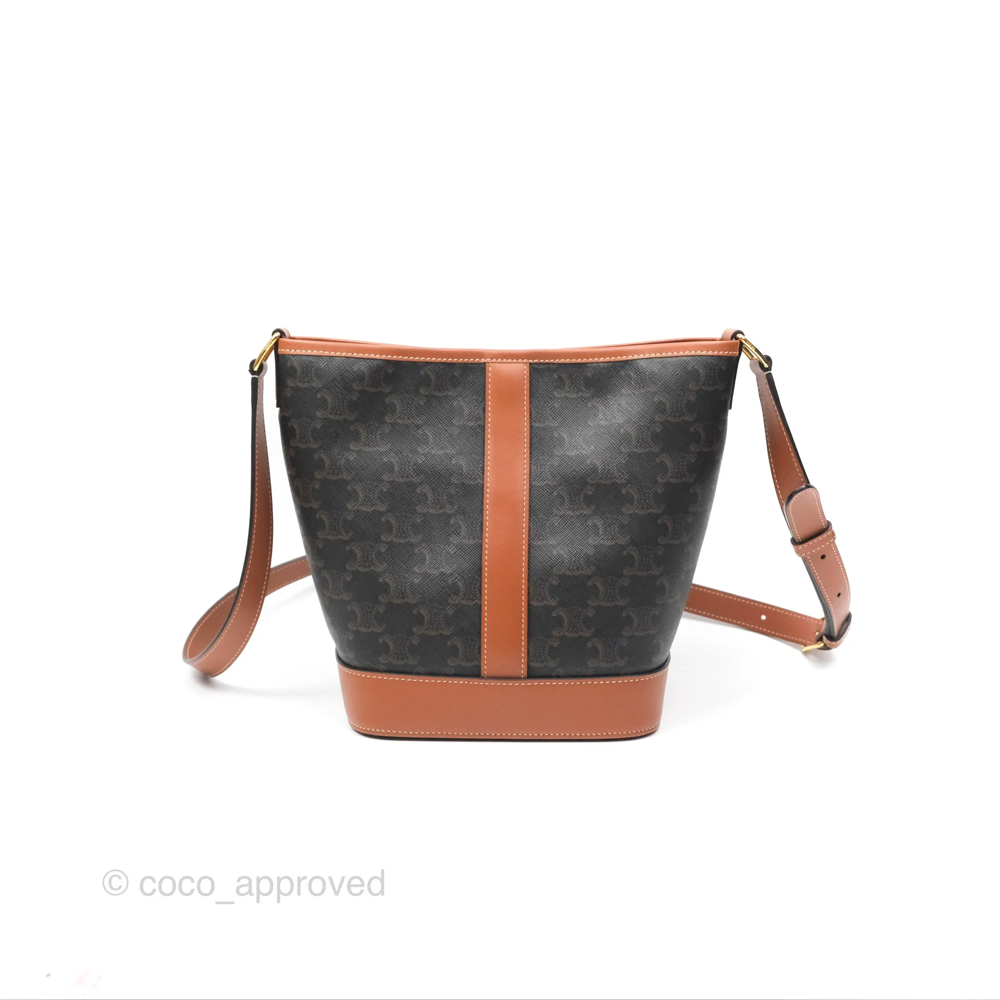 Celine Small Bucket Triomphe Canvas Tan Calfskin