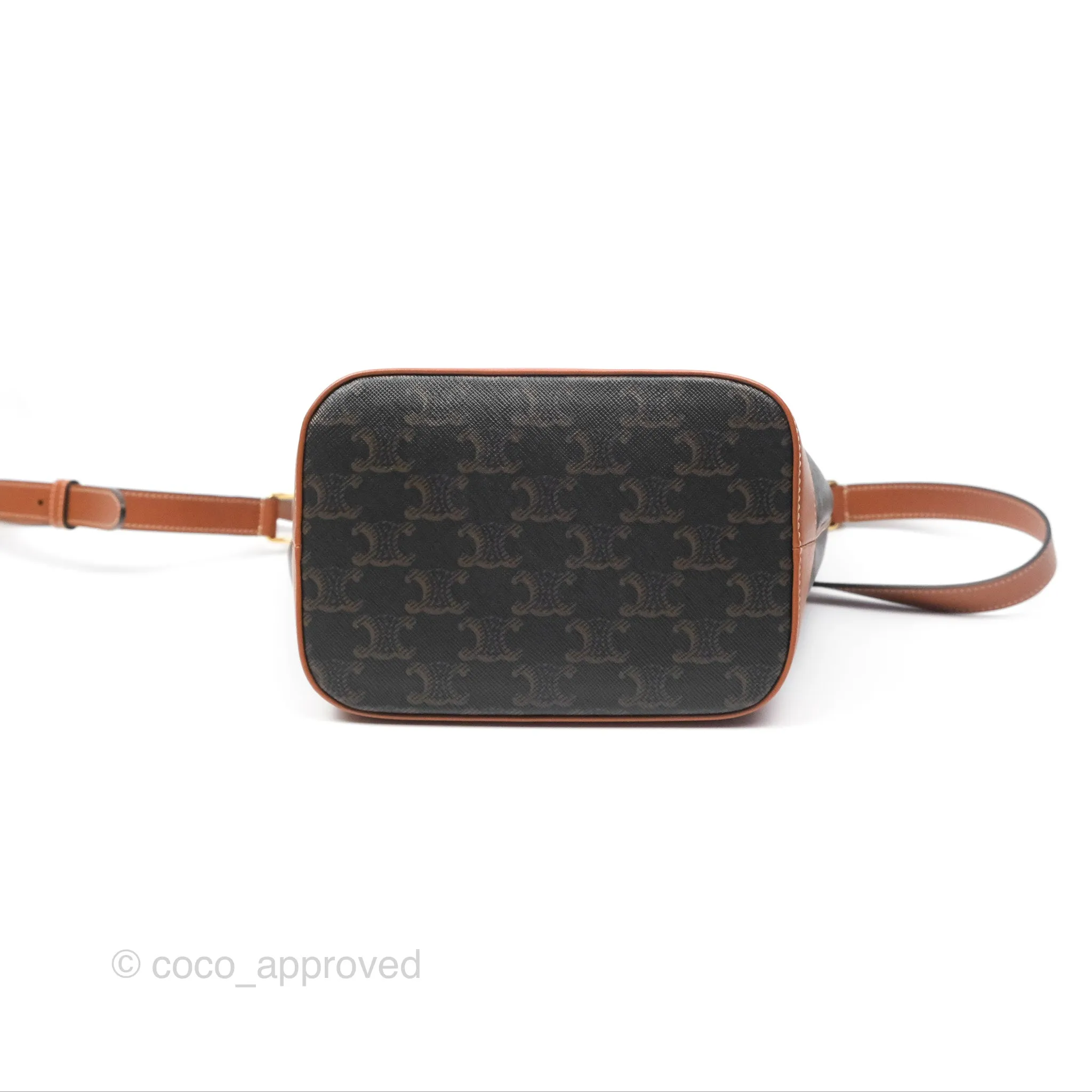 Celine Small Bucket Triomphe Canvas Tan Calfskin