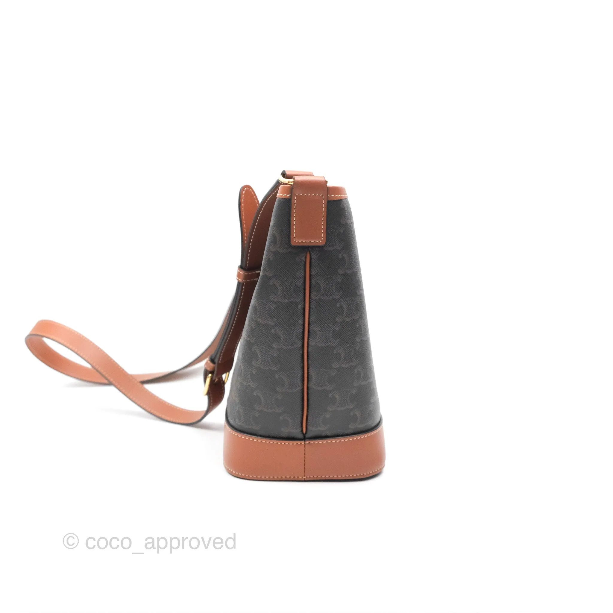 Celine Small Bucket Triomphe Canvas Tan Calfskin