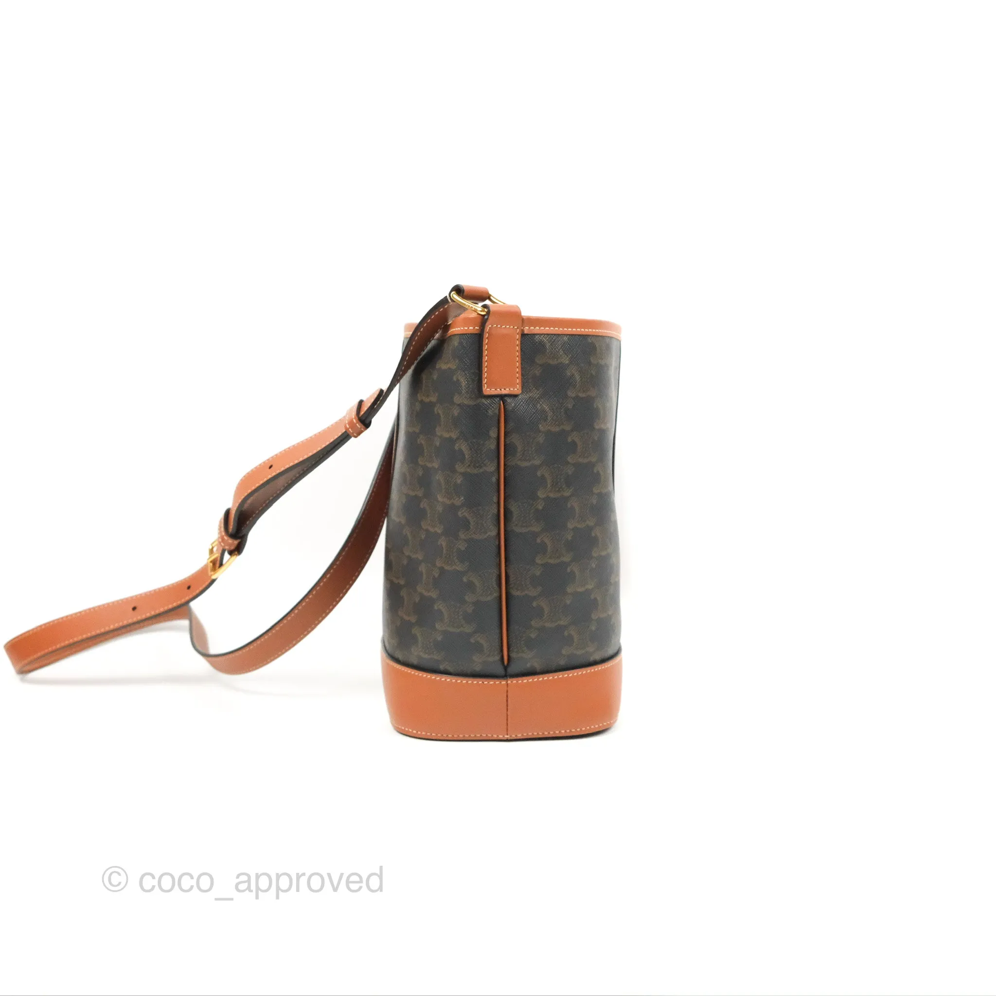 Celine Small Bucket Triomphe Canvas Tan Calfskin
