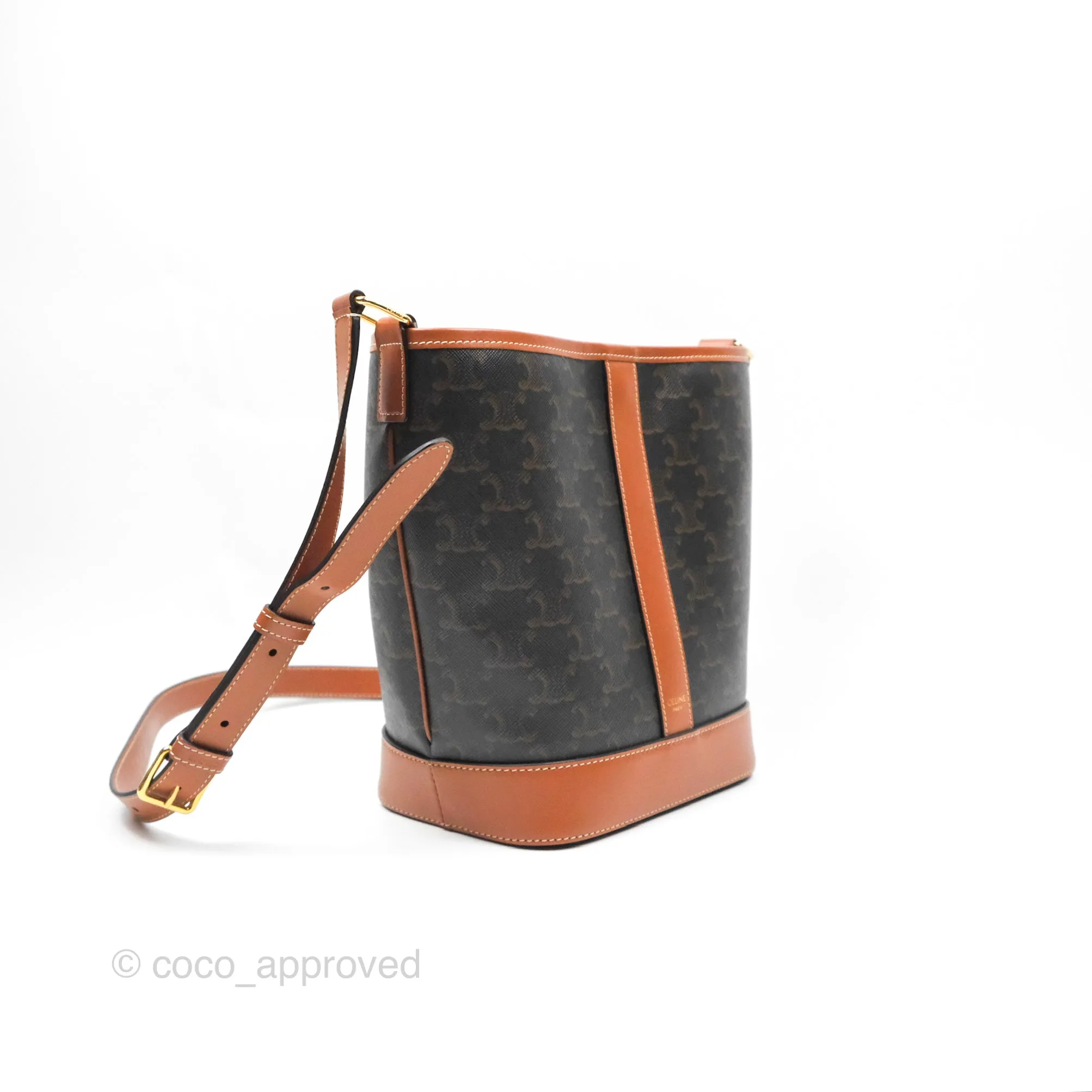 Celine Small Bucket Triomphe Canvas Tan Calfskin