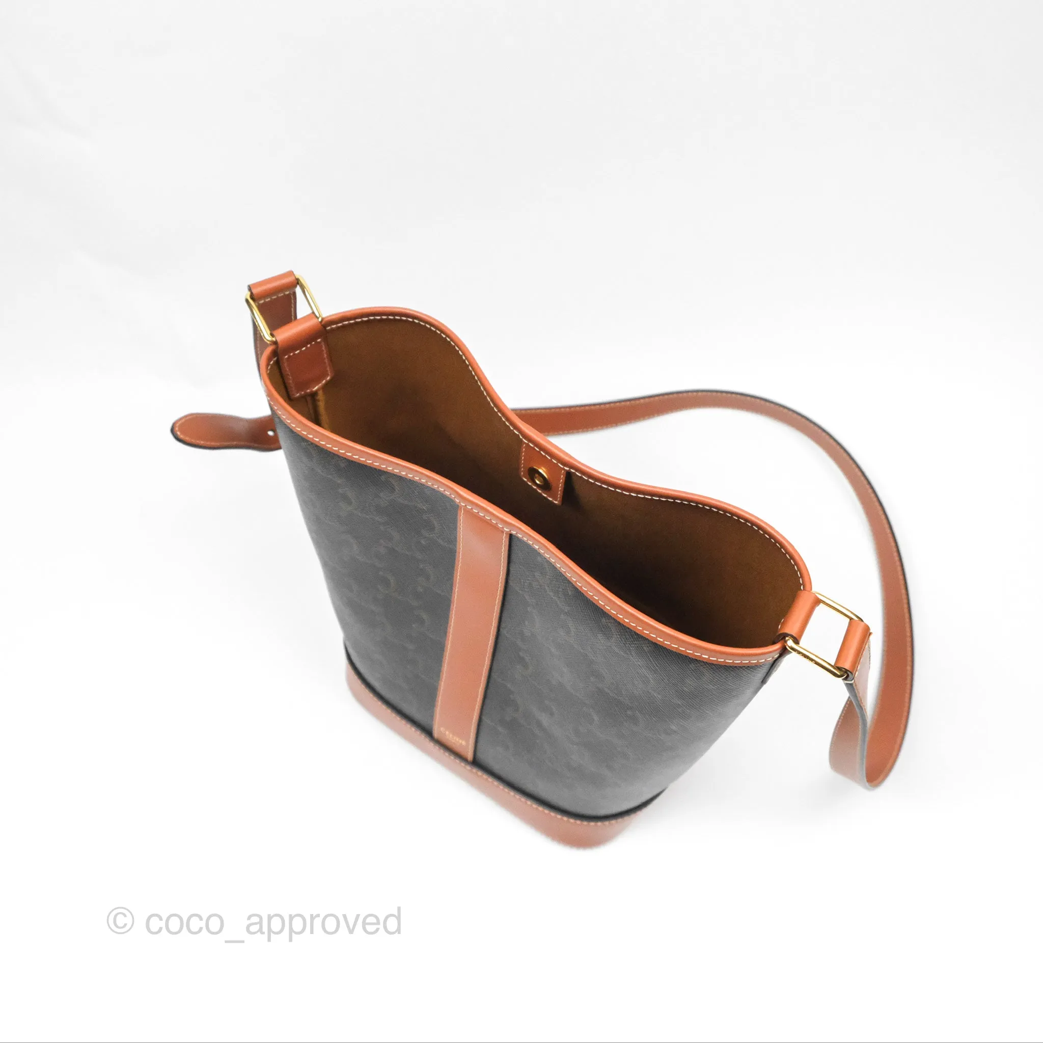 Celine Small Bucket Triomphe Canvas Tan Calfskin