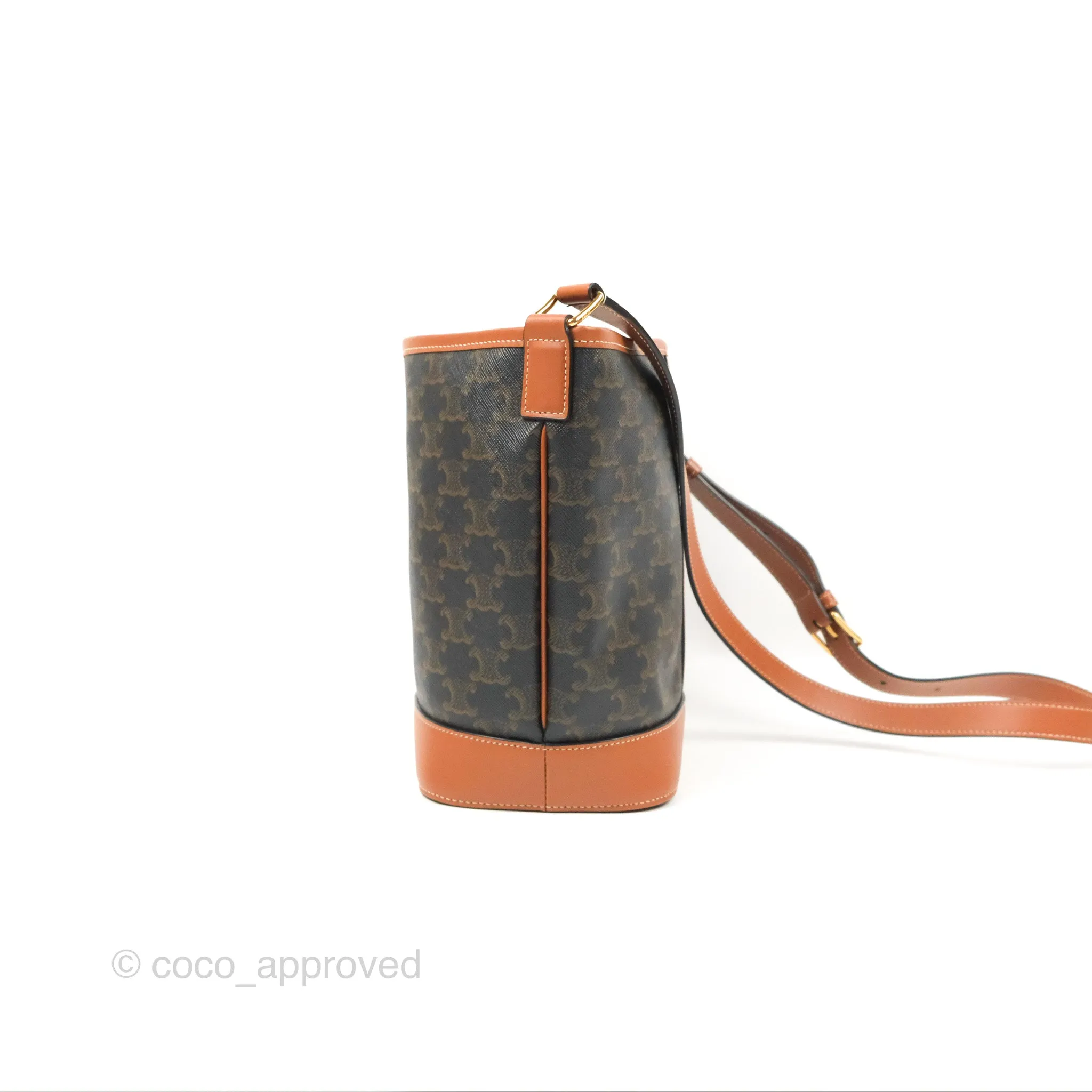 Celine Small Bucket Triomphe Canvas Tan Calfskin