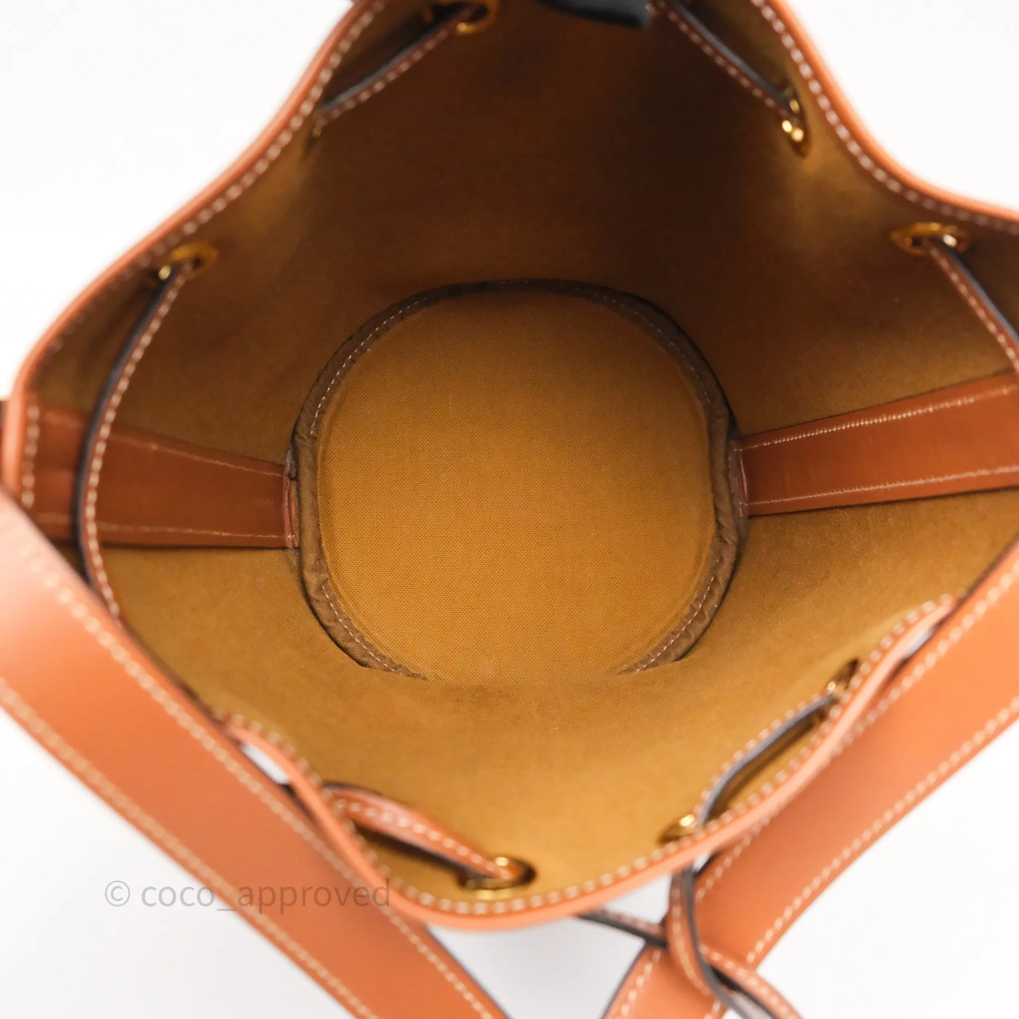 Celine Small Drawstring Bucket Bag Triomphe Canvas Tan Black