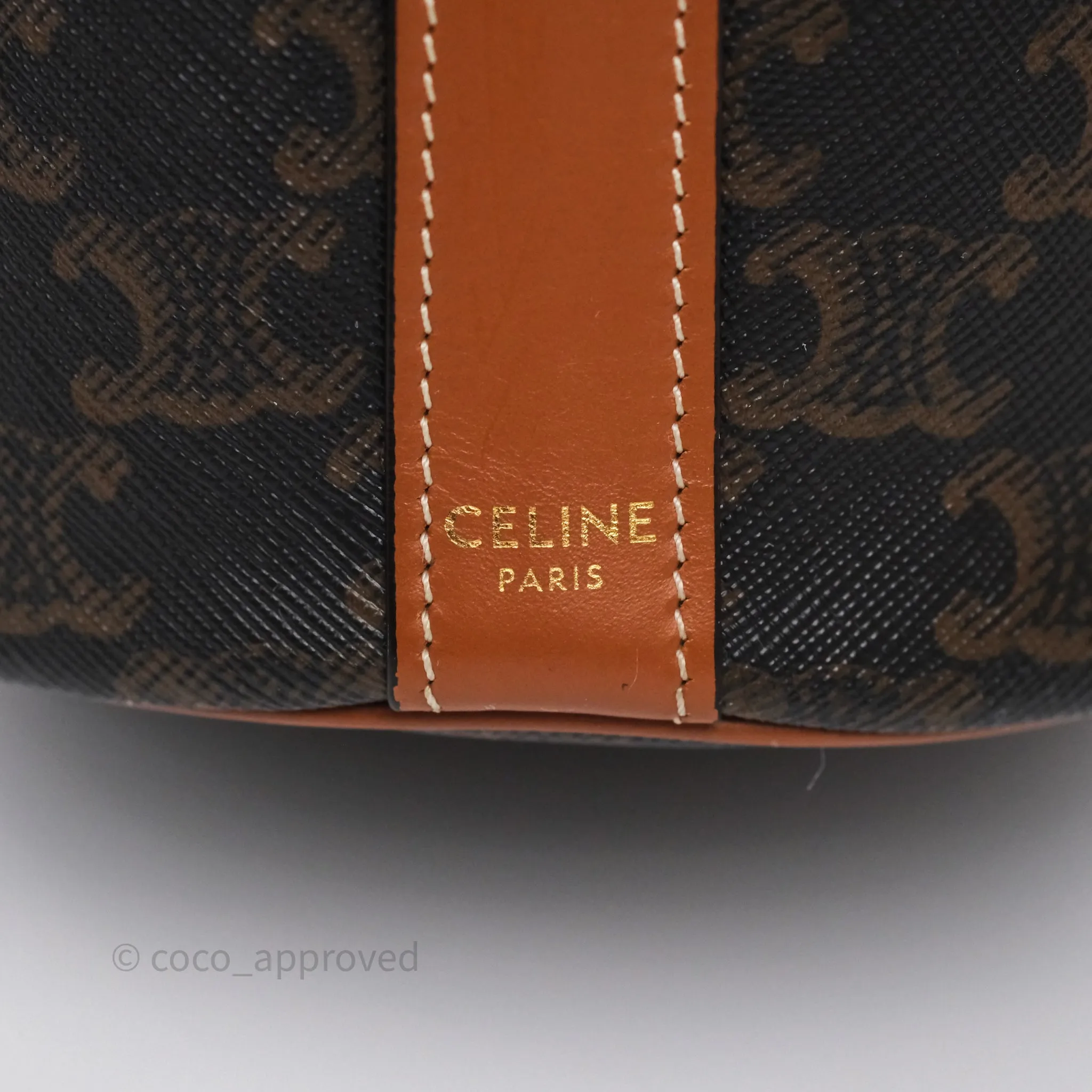 Celine Small Drawstring Bucket Bag Triomphe Canvas Tan Black