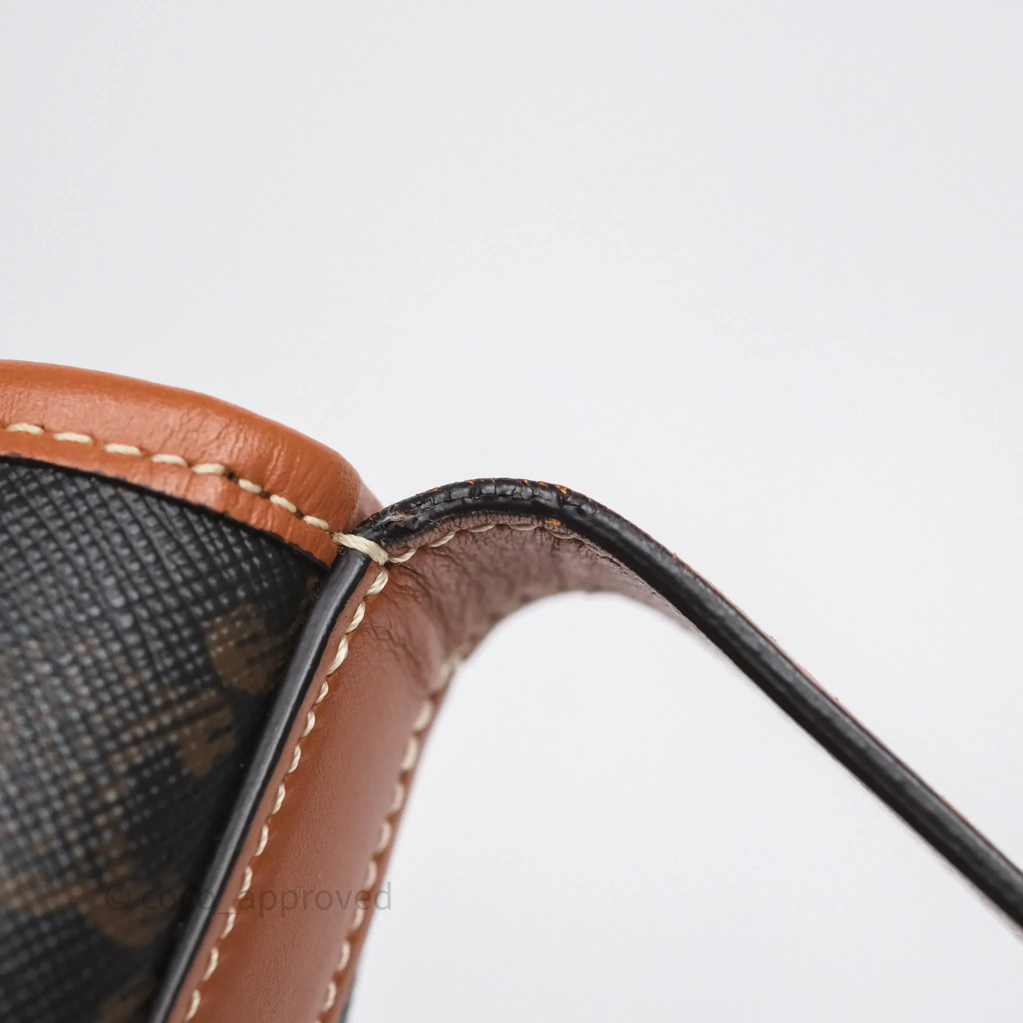Celine Small Drawstring Bucket Bag Triomphe Canvas Tan Black
