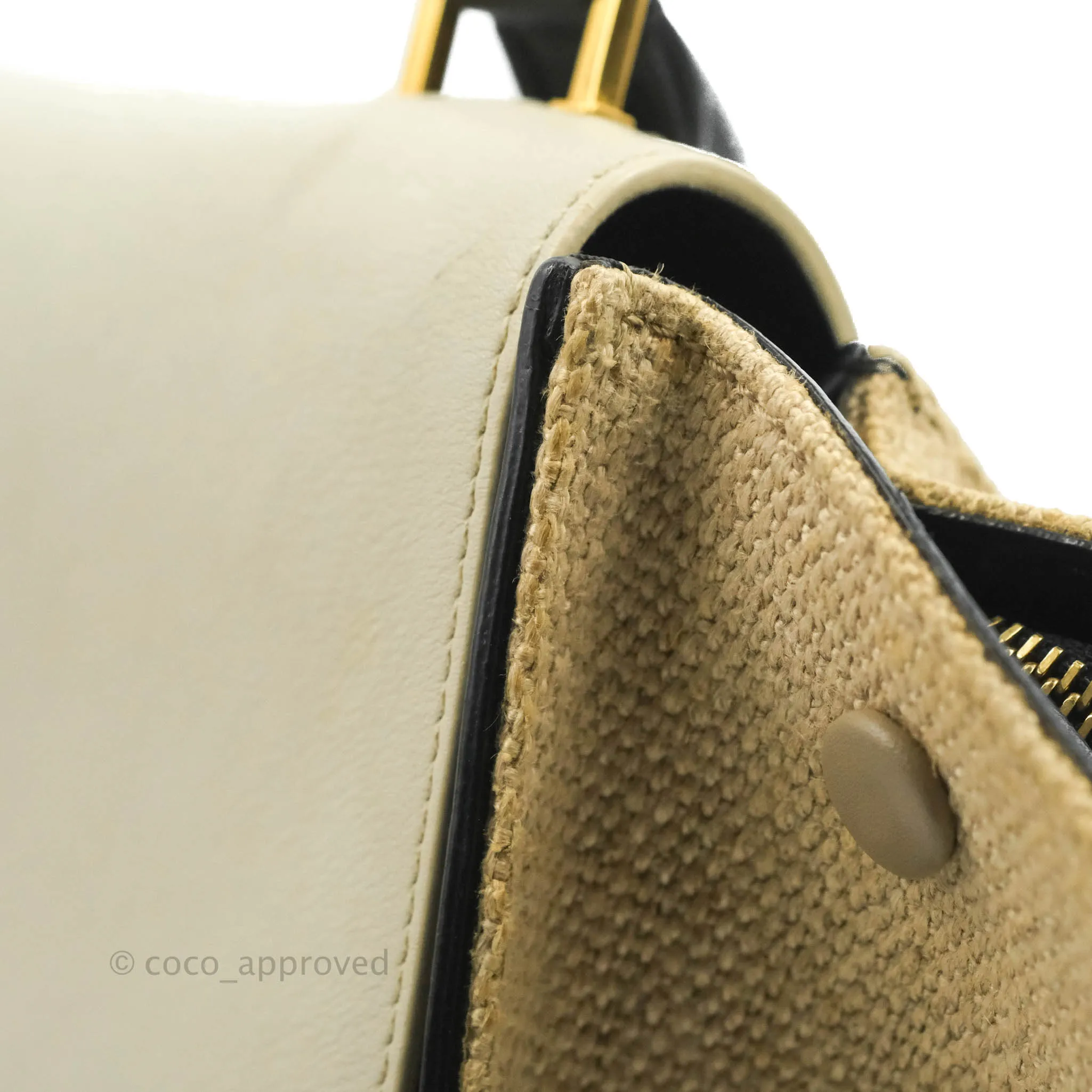 Celine Small Sleek Calfskin Tri-Color Trapeze Ivory Black Raffia