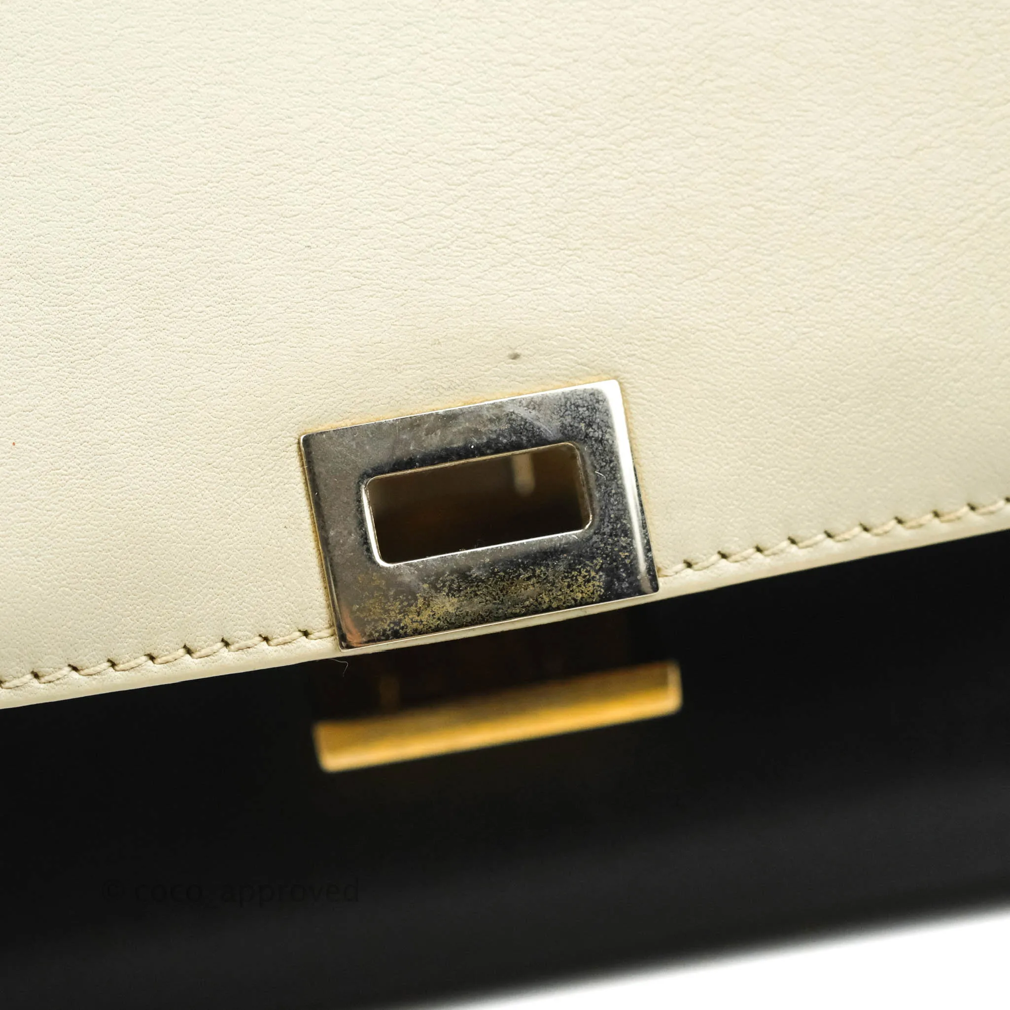 Celine Small Sleek Calfskin Tri-Color Trapeze Ivory Black Raffia