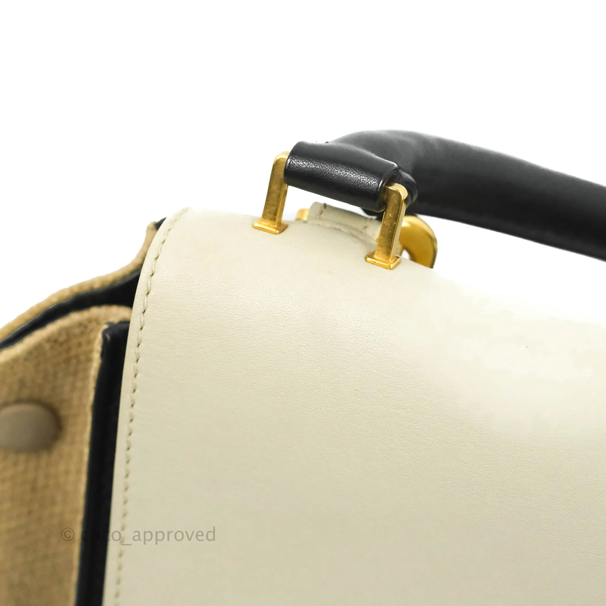 Celine Small Sleek Calfskin Tri-Color Trapeze Ivory Black Raffia