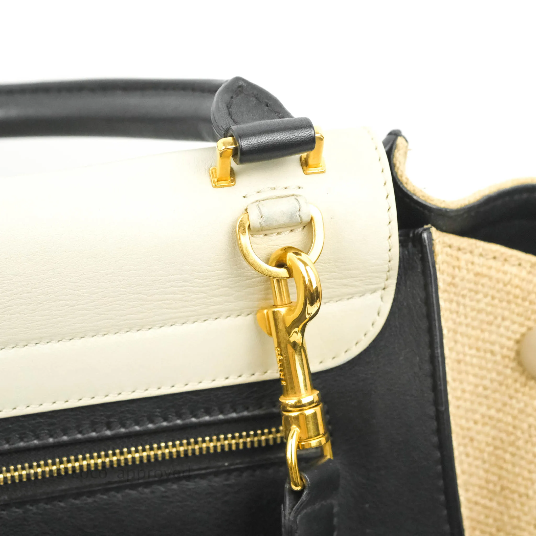 Celine Small Sleek Calfskin Tri-Color Trapeze Ivory Black Raffia