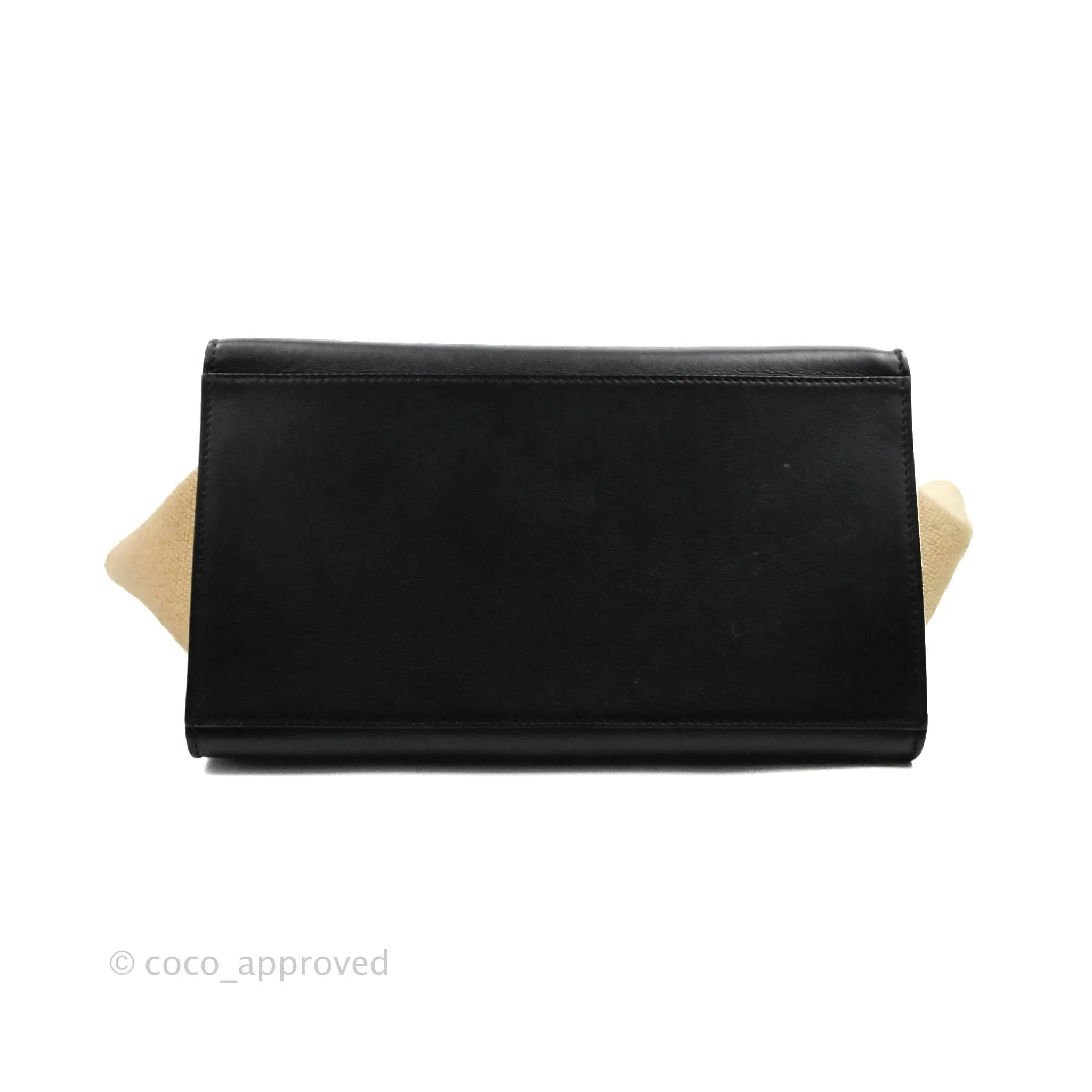 Celine Small Sleek Calfskin Tri-Color Trapeze Ivory Black Raffia