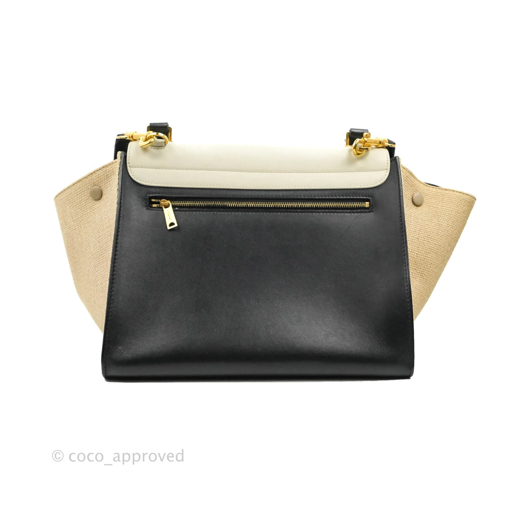 Celine Small Sleek Calfskin Tri-Color Trapeze Ivory Black Raffia
