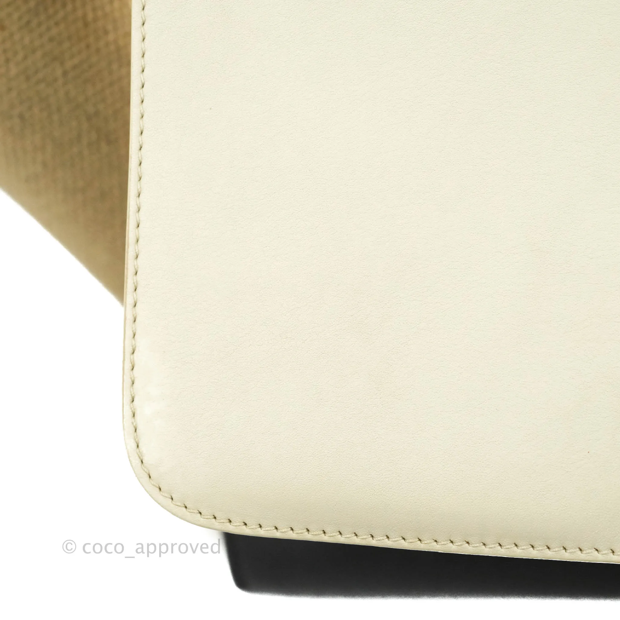Celine Small Sleek Calfskin Tri-Color Trapeze Ivory Black Raffia