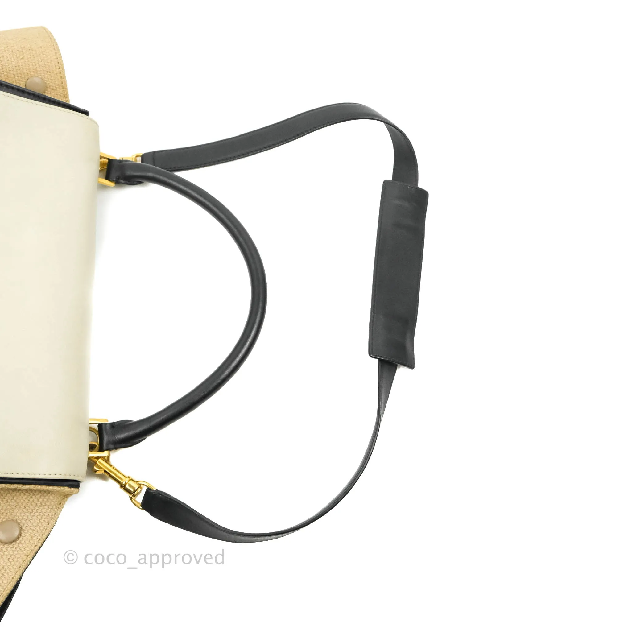 Celine Small Sleek Calfskin Tri-Color Trapeze Ivory Black Raffia