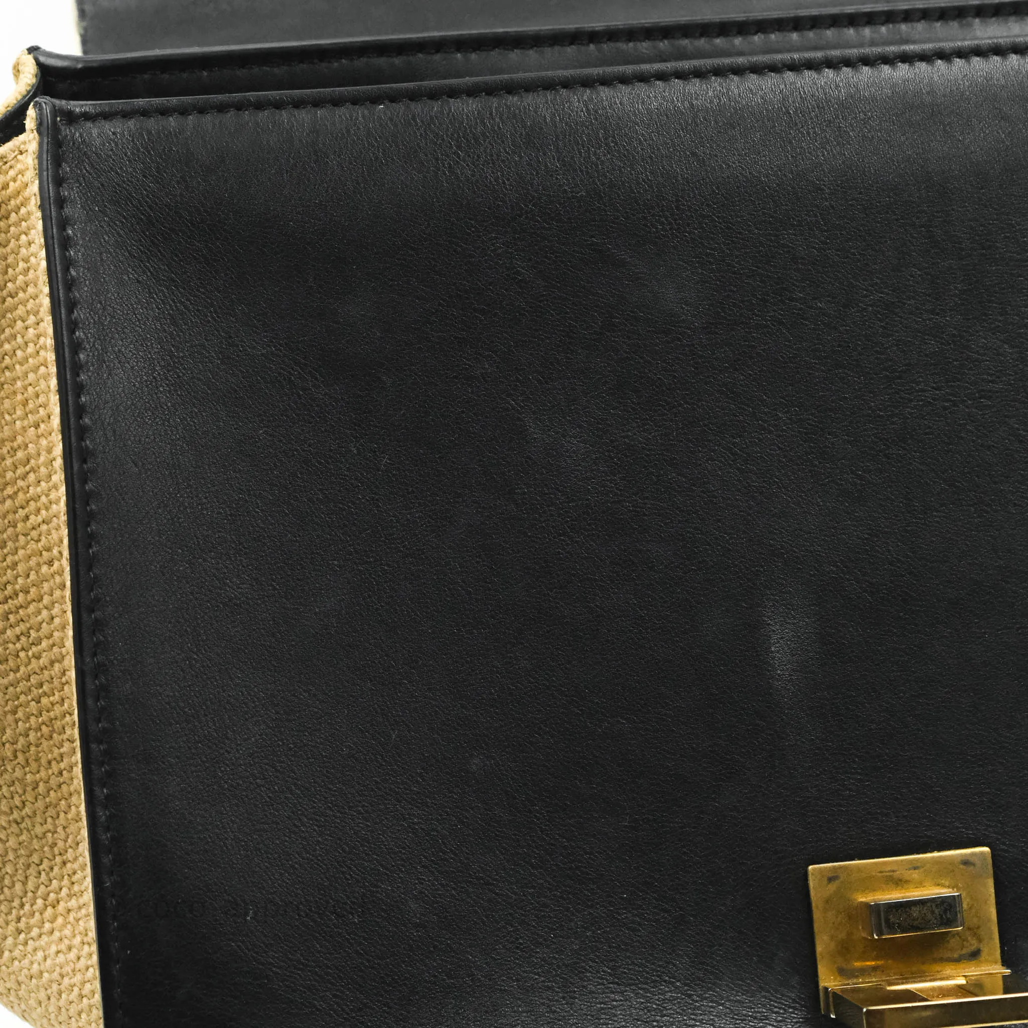 Celine Small Sleek Calfskin Tri-Color Trapeze Ivory Black Raffia