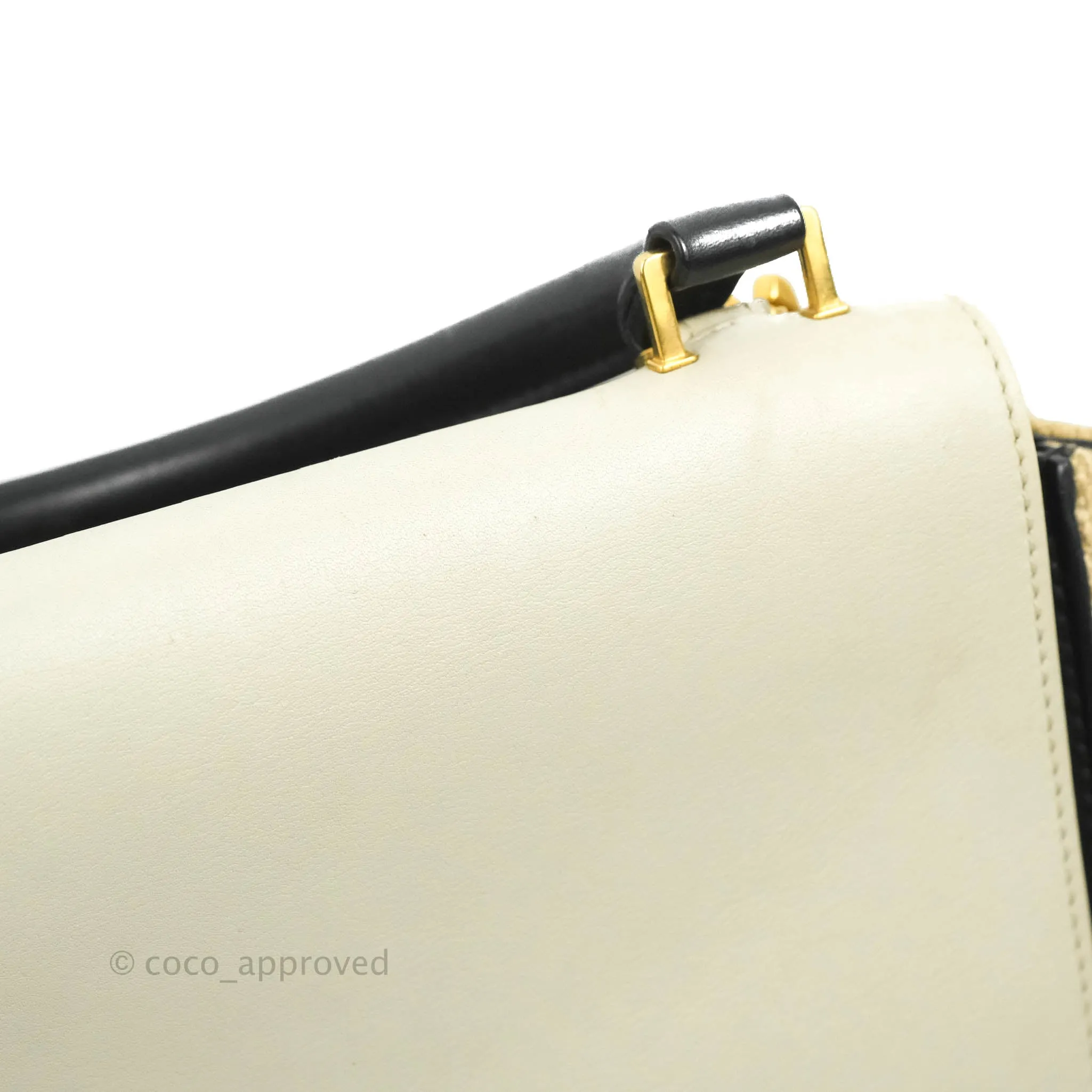 Celine Small Sleek Calfskin Tri-Color Trapeze Ivory Black Raffia