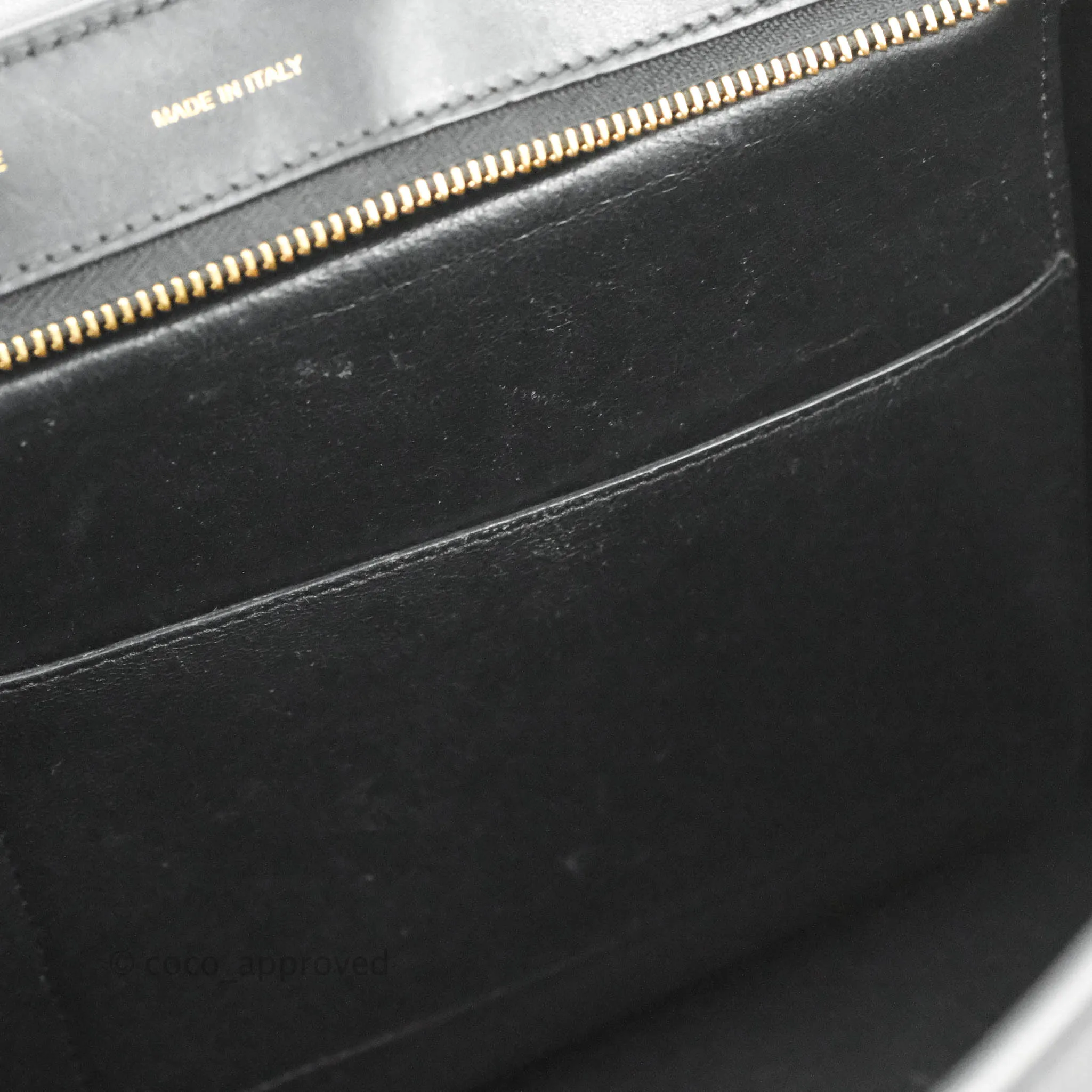 Celine Small Sleek Calfskin Tri-Color Trapeze Ivory Black Raffia