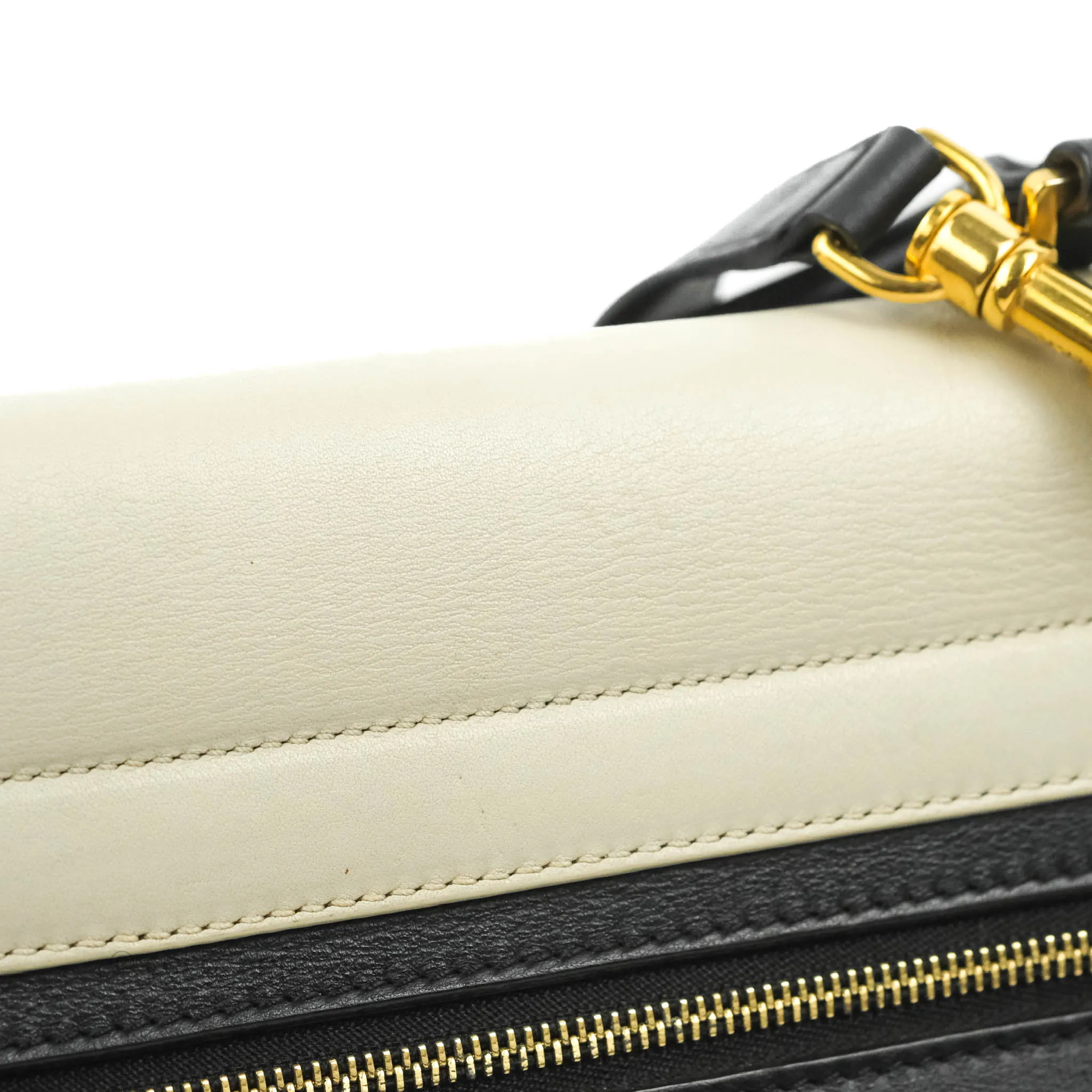 Celine Small Sleek Calfskin Tri-Color Trapeze Ivory Black Raffia