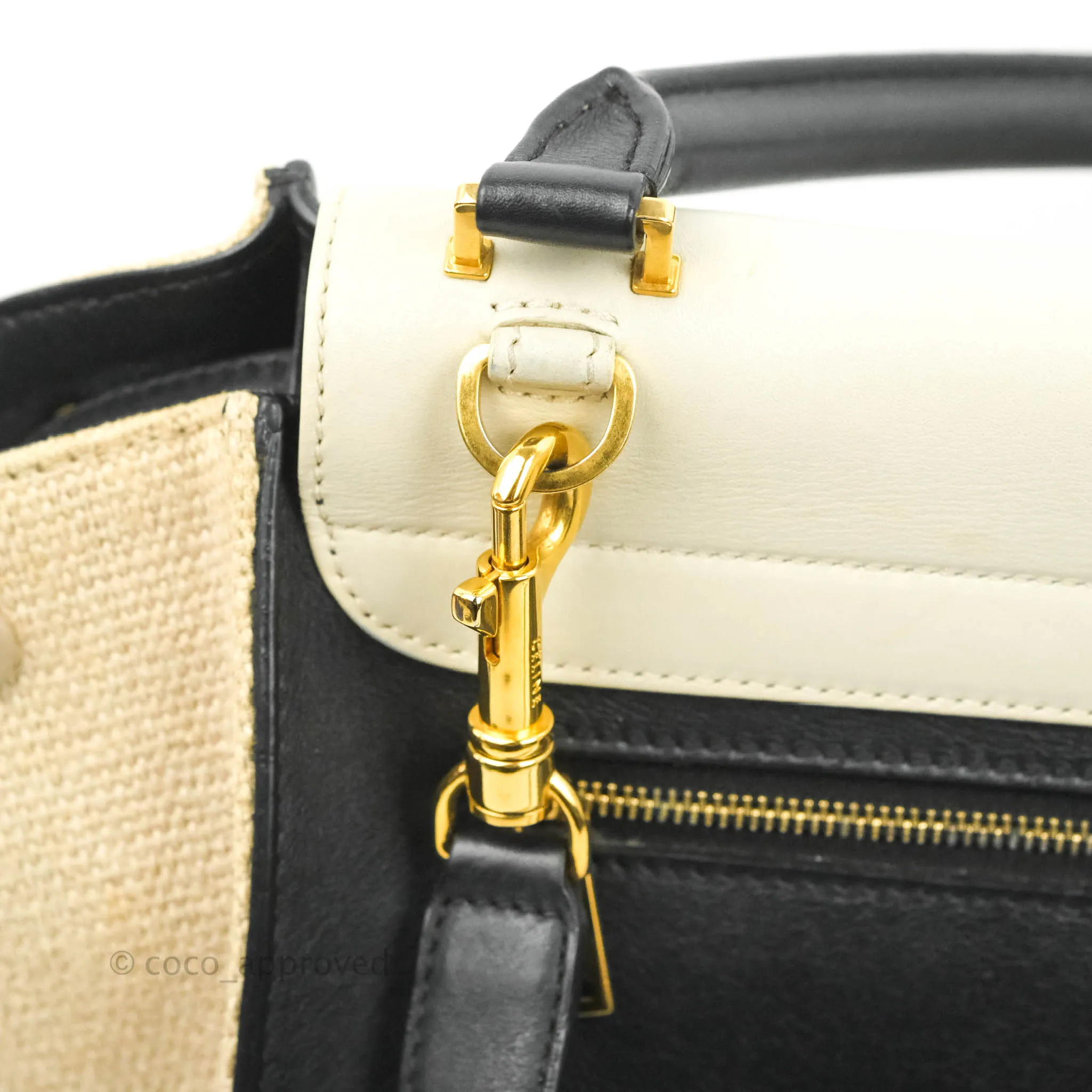 Celine Small Sleek Calfskin Tri-Color Trapeze Ivory Black Raffia