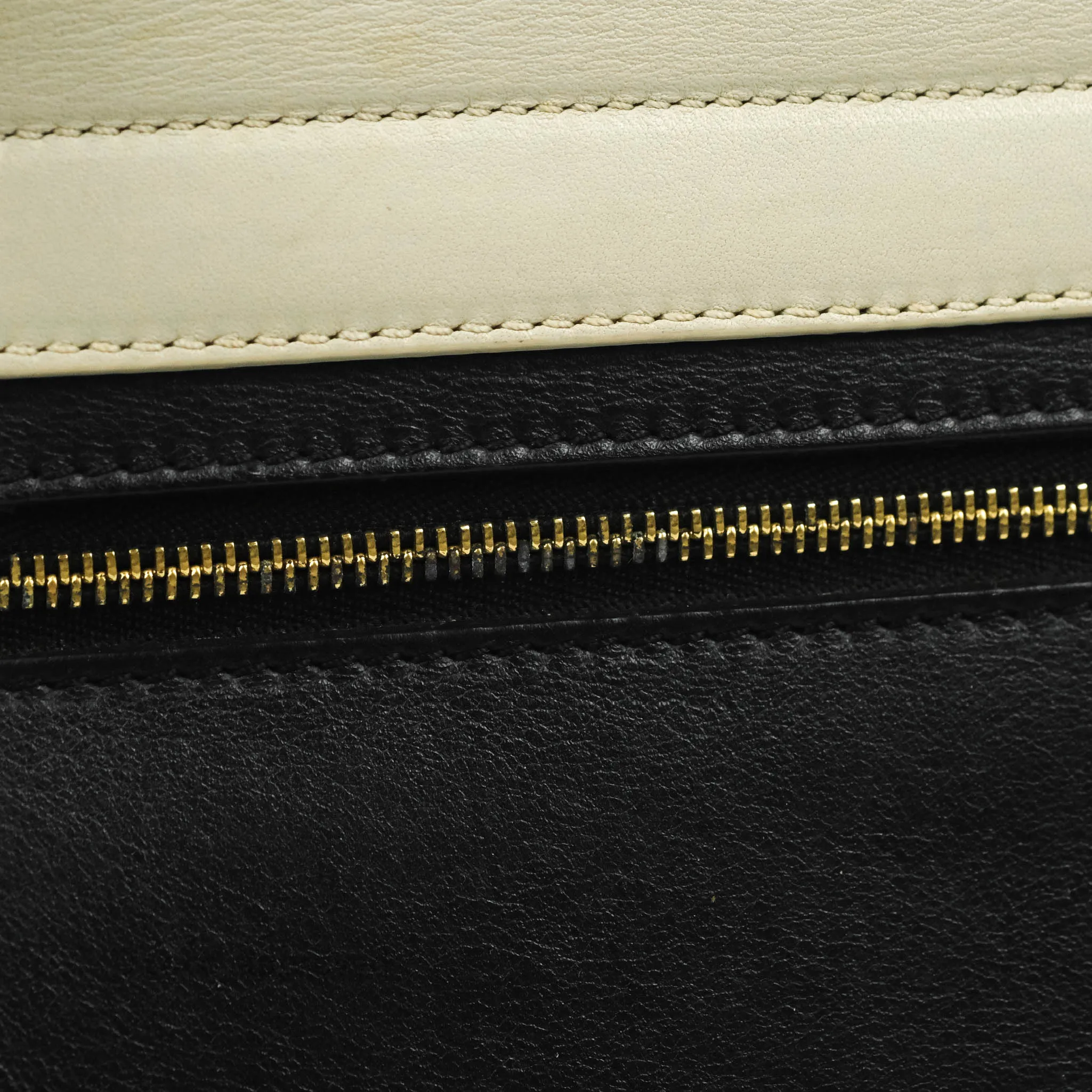 Celine Small Sleek Calfskin Tri-Color Trapeze Ivory Black Raffia
