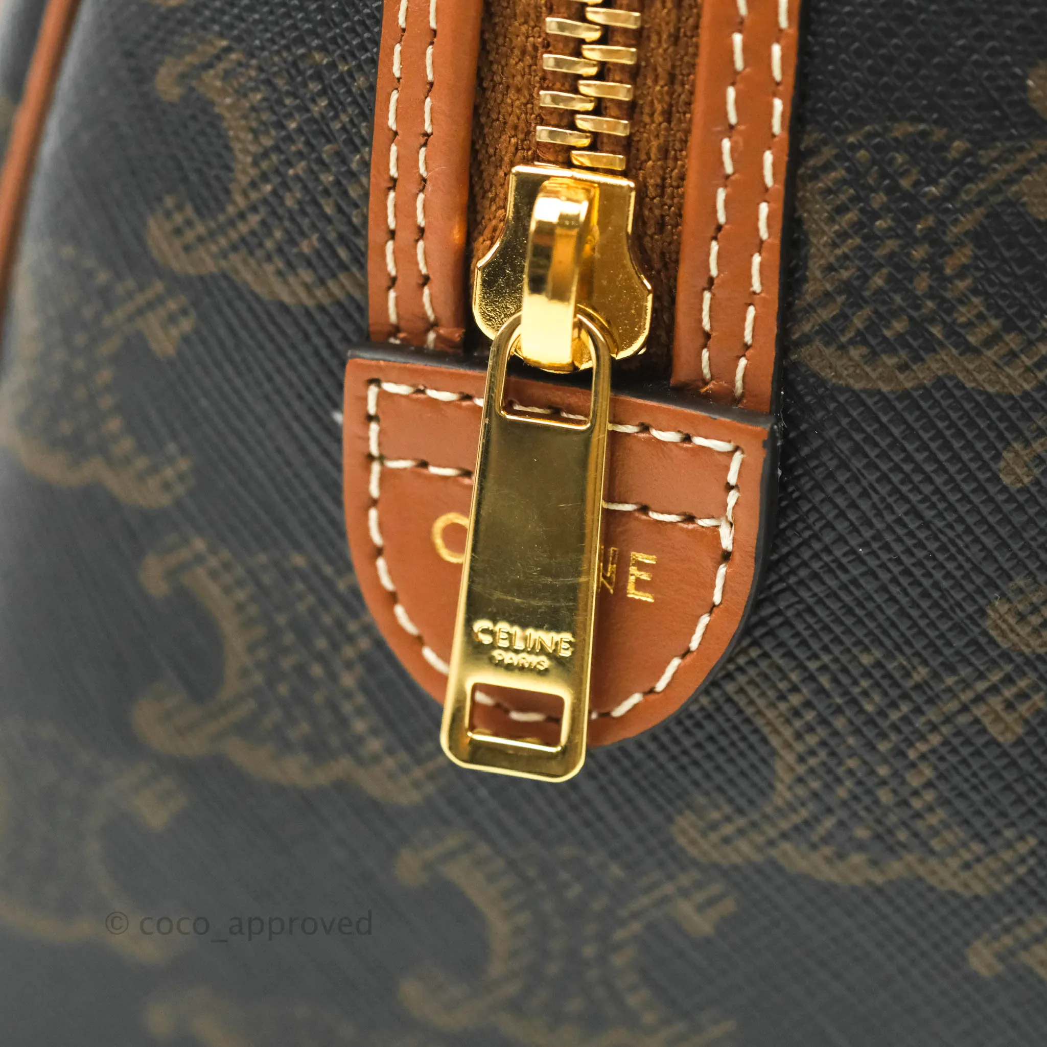 Celine Small Triomphe Canvas Boston Bag Tan Calfskin