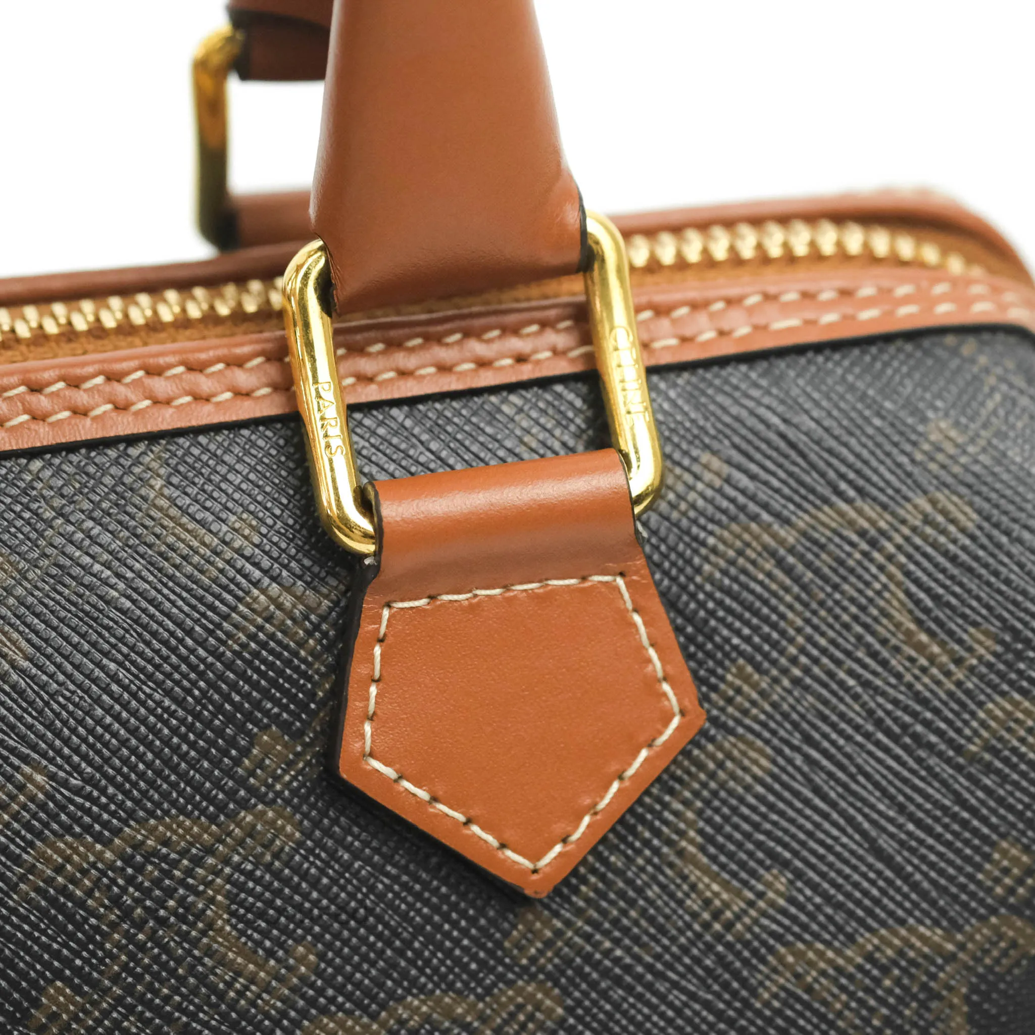 Celine Small Triomphe Canvas Boston Bag Tan Calfskin