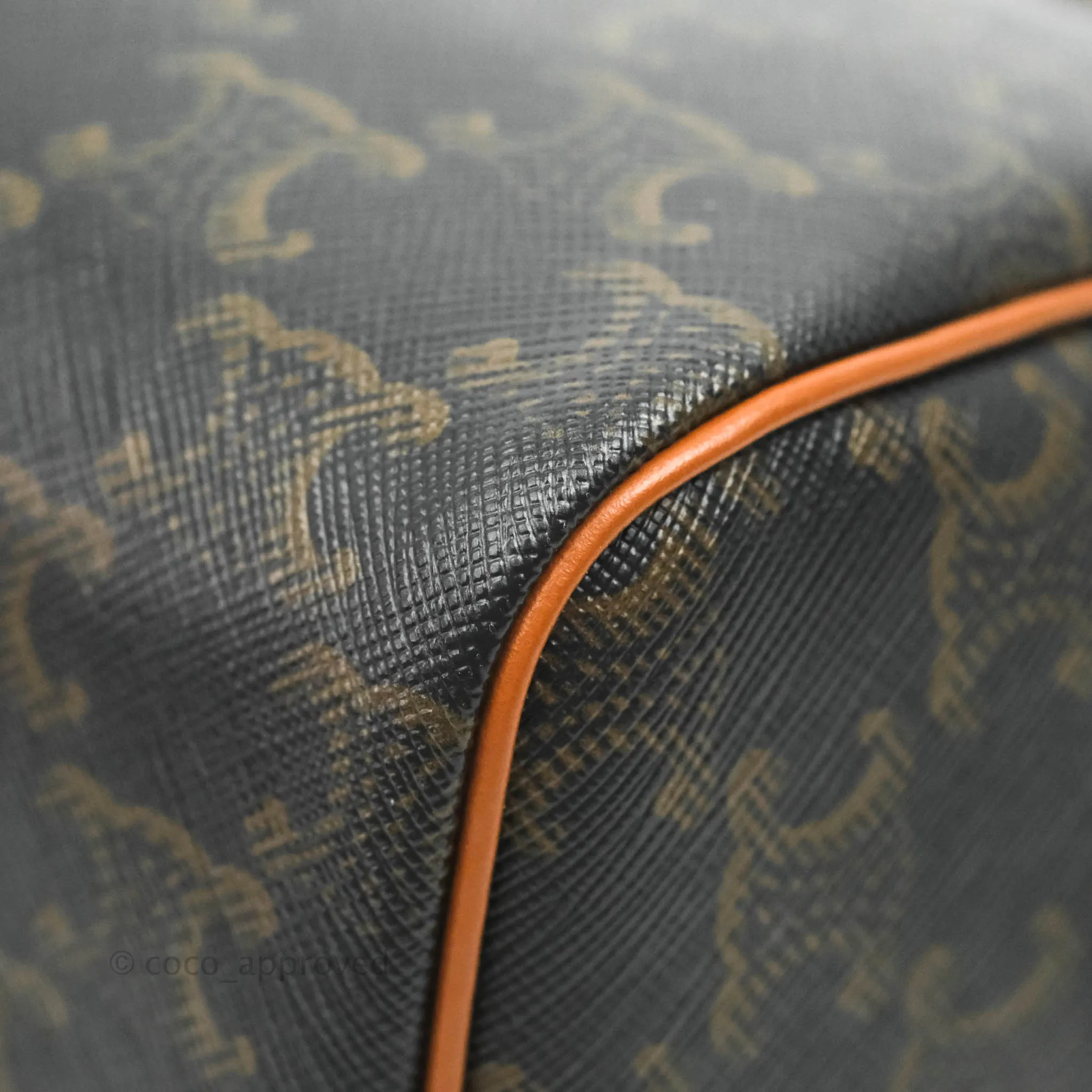 Celine Small Triomphe Canvas Boston Bag Tan Calfskin